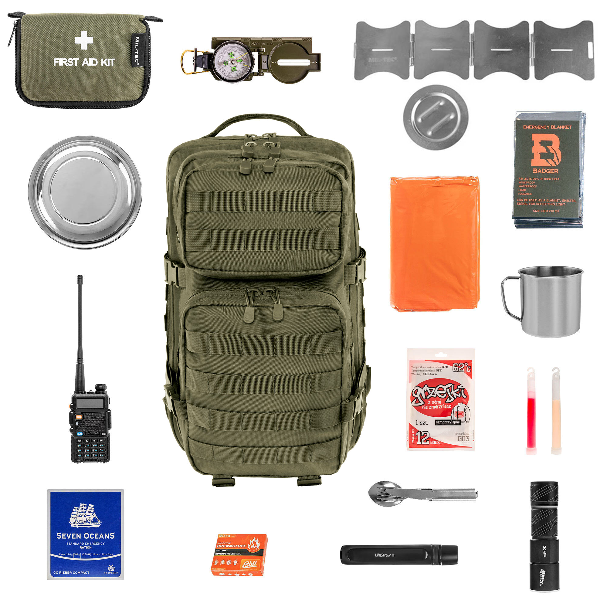 Plecak ewakuacyjny Brandit US Cooper 40 l Olive Large V2 - z wyposażeniem