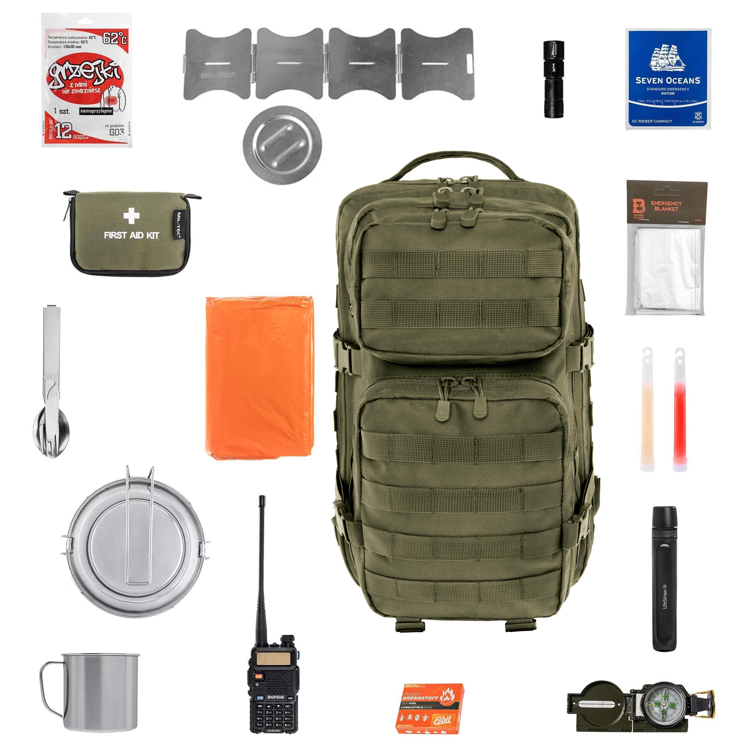 Plecak ewakuacyjny Brandit US Cooper 40 l Olive Large V2 - z wyposażeniem