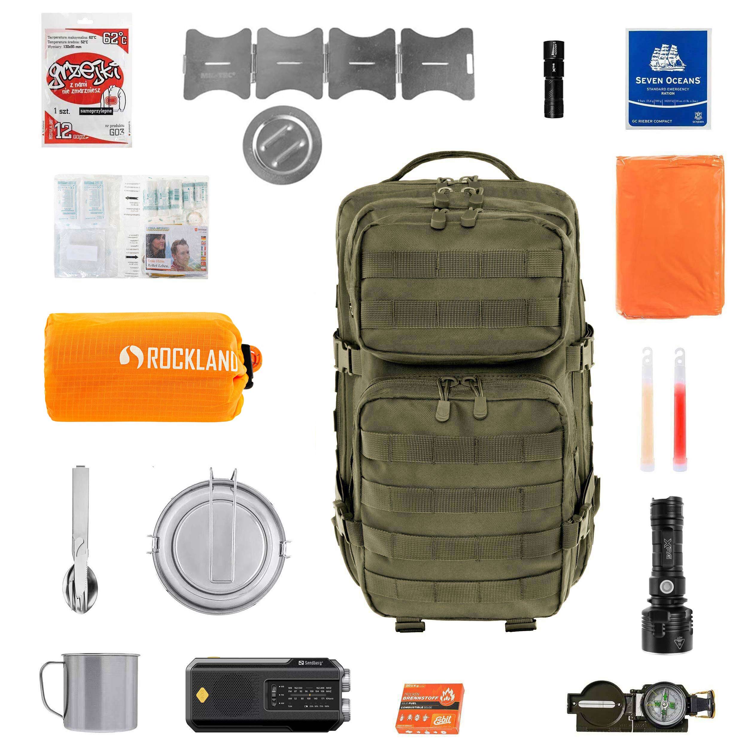 Евакуаційний рюкзак Brandit US Cooper 40 л Olive Large - зі спорядженням