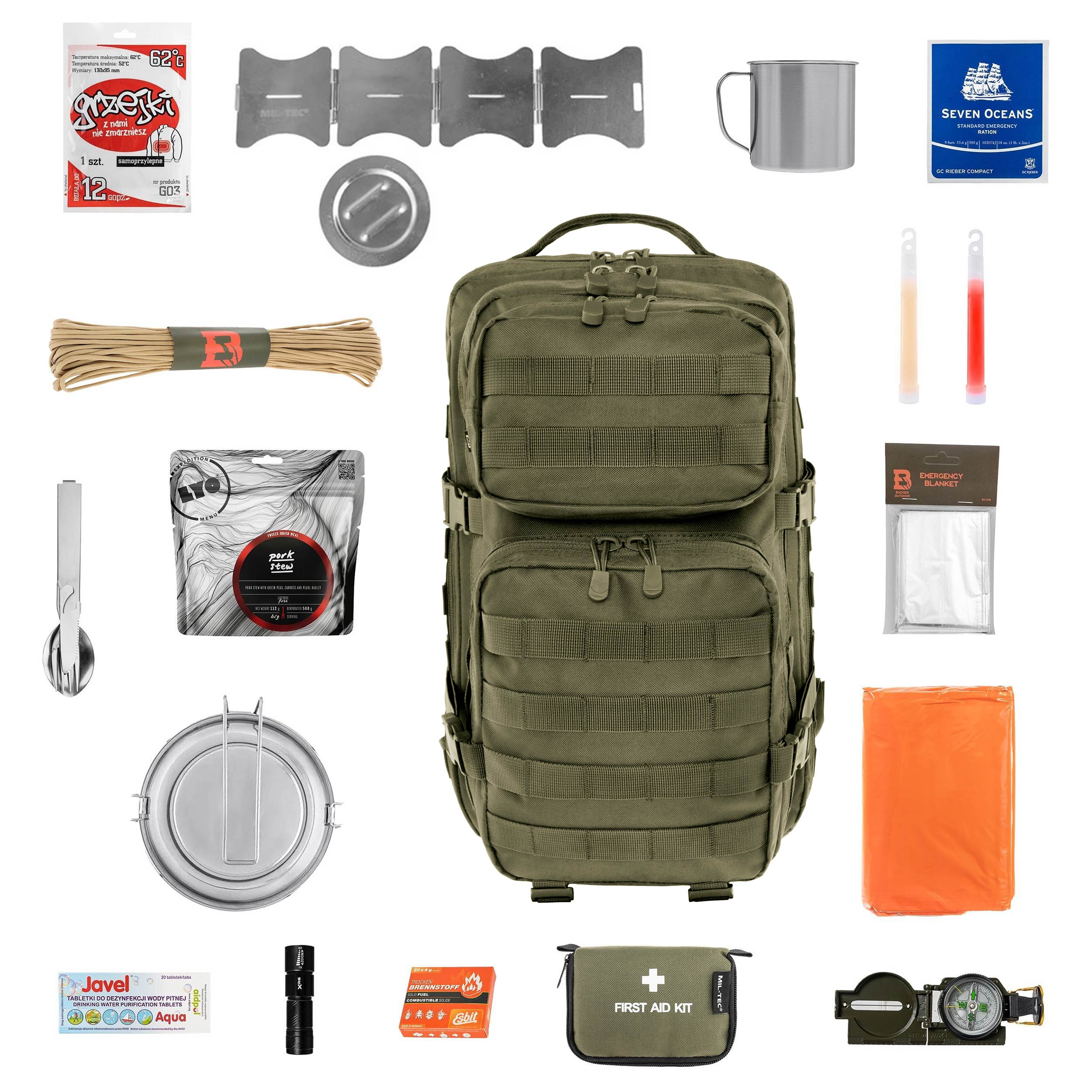 Plecak ewakuacyjny Brandit US Cooper 40 l Olive Medium V2 - z wyposażeniem