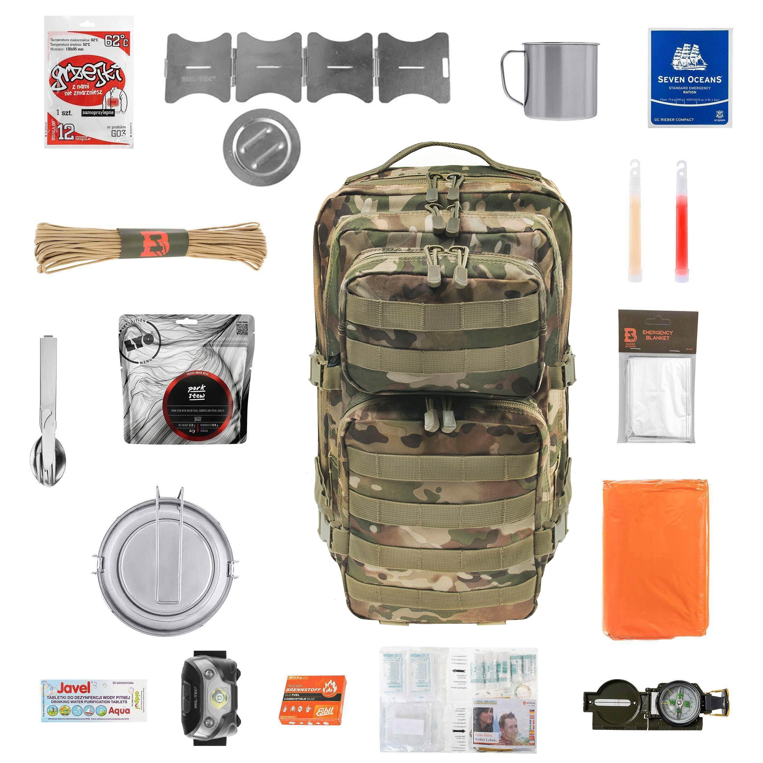 Plecak ewakuacyjny Brandit US Cooper 40 l Blizzard Camo Medium V2 - z wyposażeniem