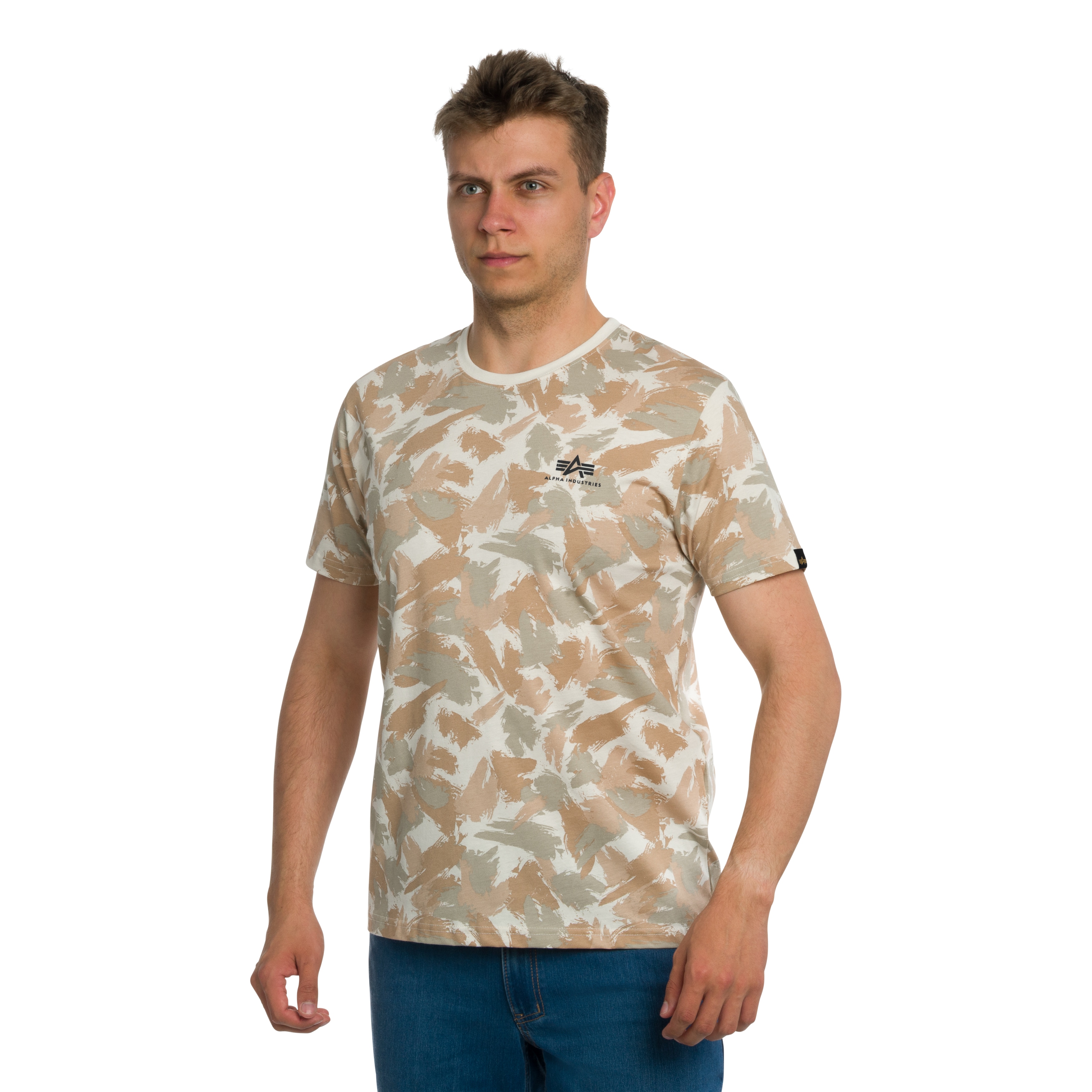 Koszulka T-shirt Alpha Industries Basic Small Logo - Sand Camo