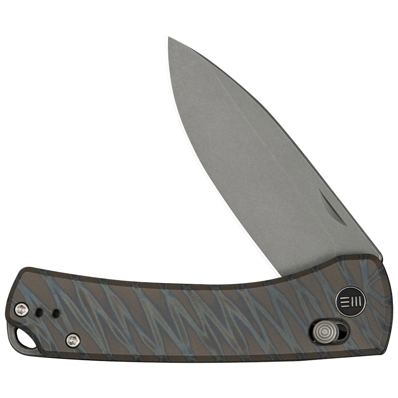 Nóż składany WE Knife Nightblade - Tiger Stripe Pattern Titanium Flamed/Gray Stonewashed