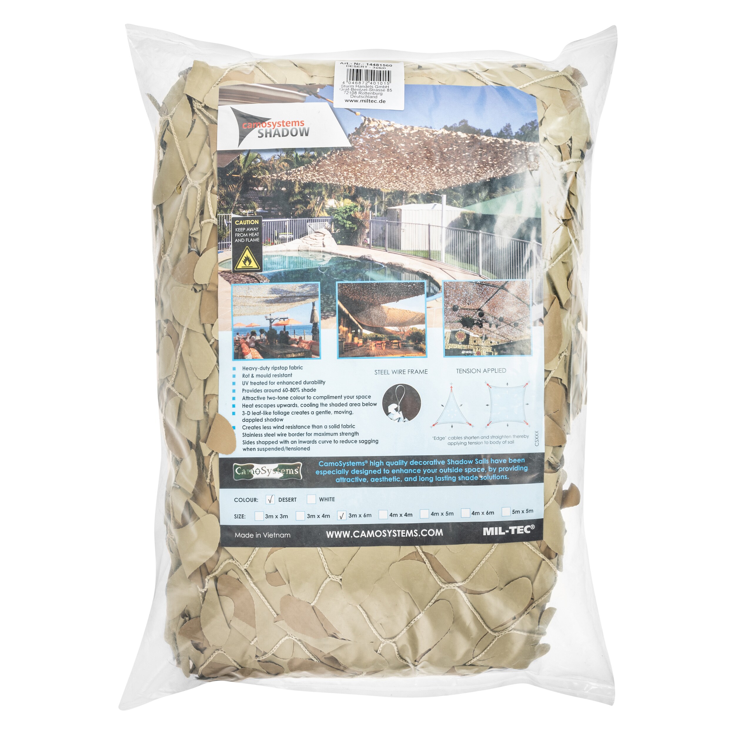 Siatka maskująca Mil-Tec CamoSystems Shadow Sail Net Broadleaf 3 x 6 m - Desert