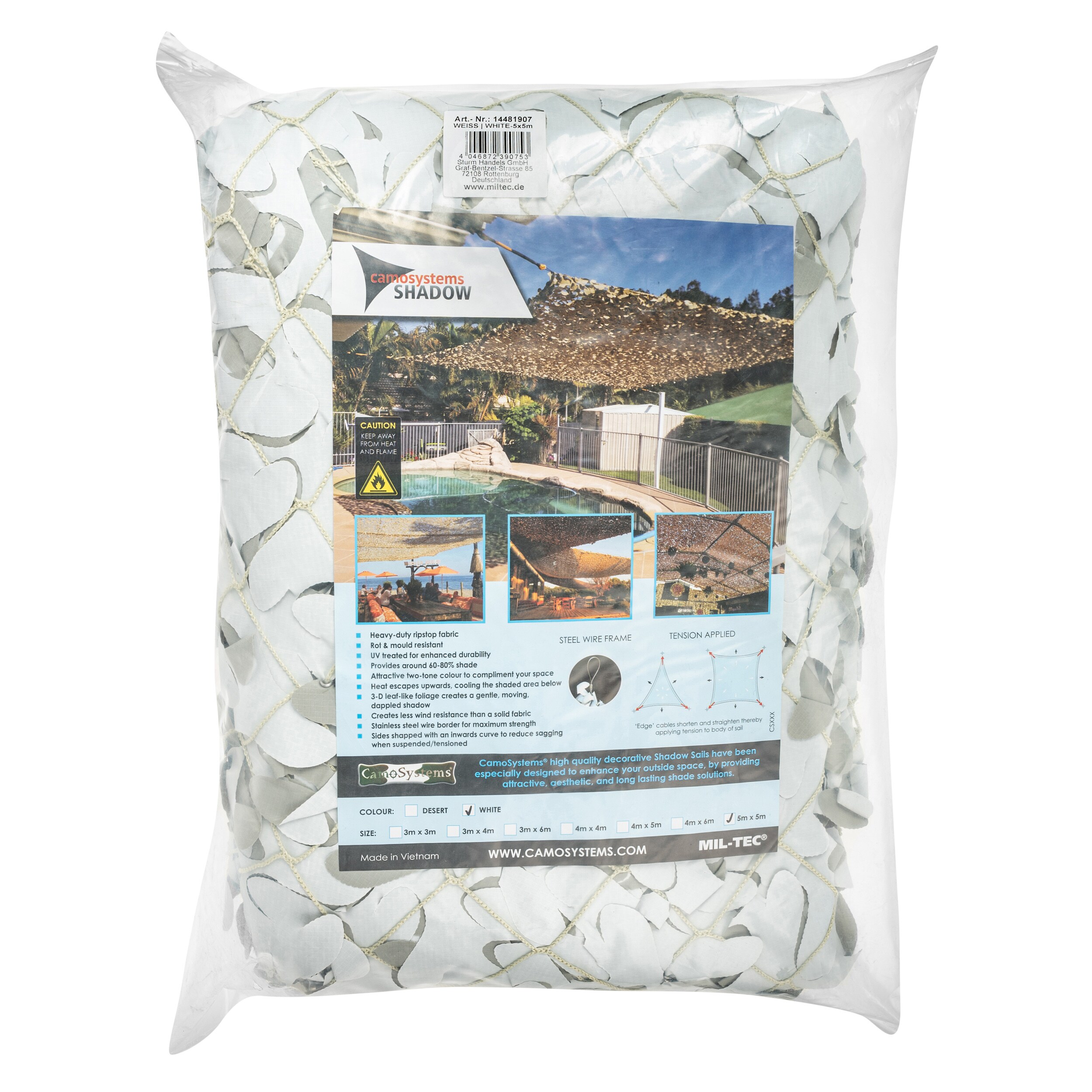 Siatka maskująca Mil-Tec CamoSystems Shadow Sail Net Broadleaf 5 x 5 m - White