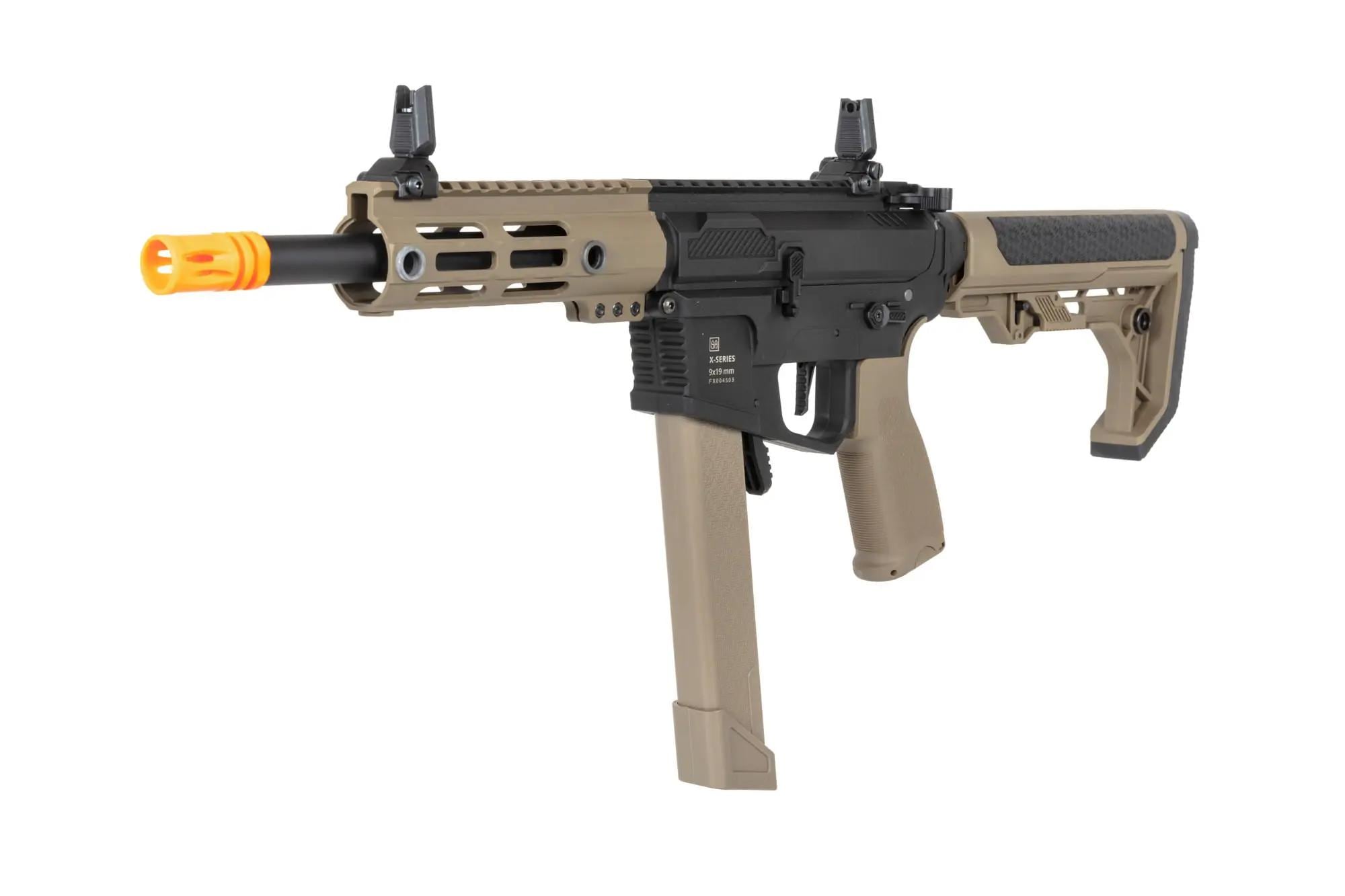 Пістолет-кулемет AEG Specna Arms SA-FX01 Flex HAL ETU з помаранчевим дульним пристроєм - Half-Tan