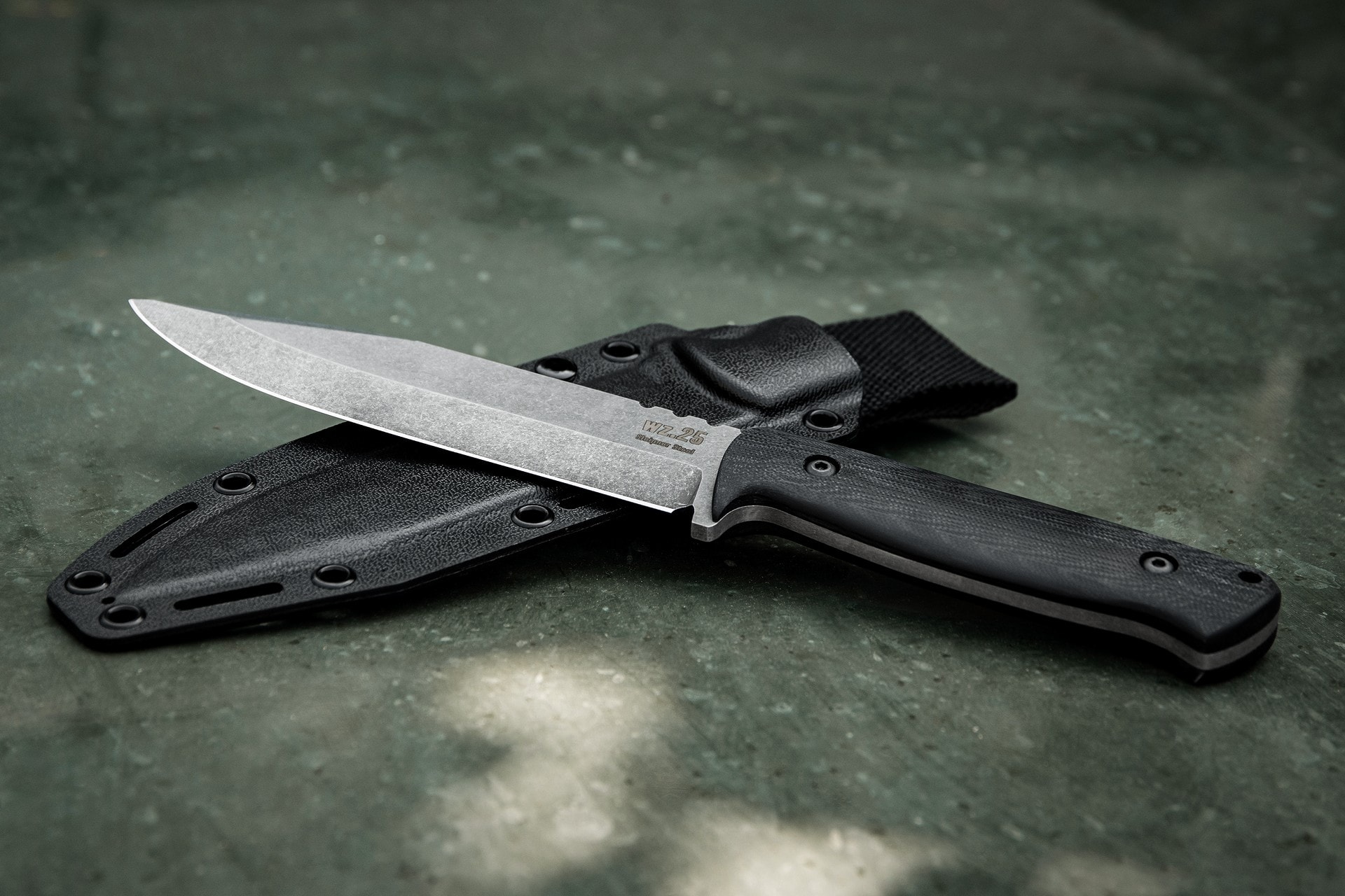 Za-Pas WZ.25 Grom Stonewashed Fixed Blade Knife - Black
