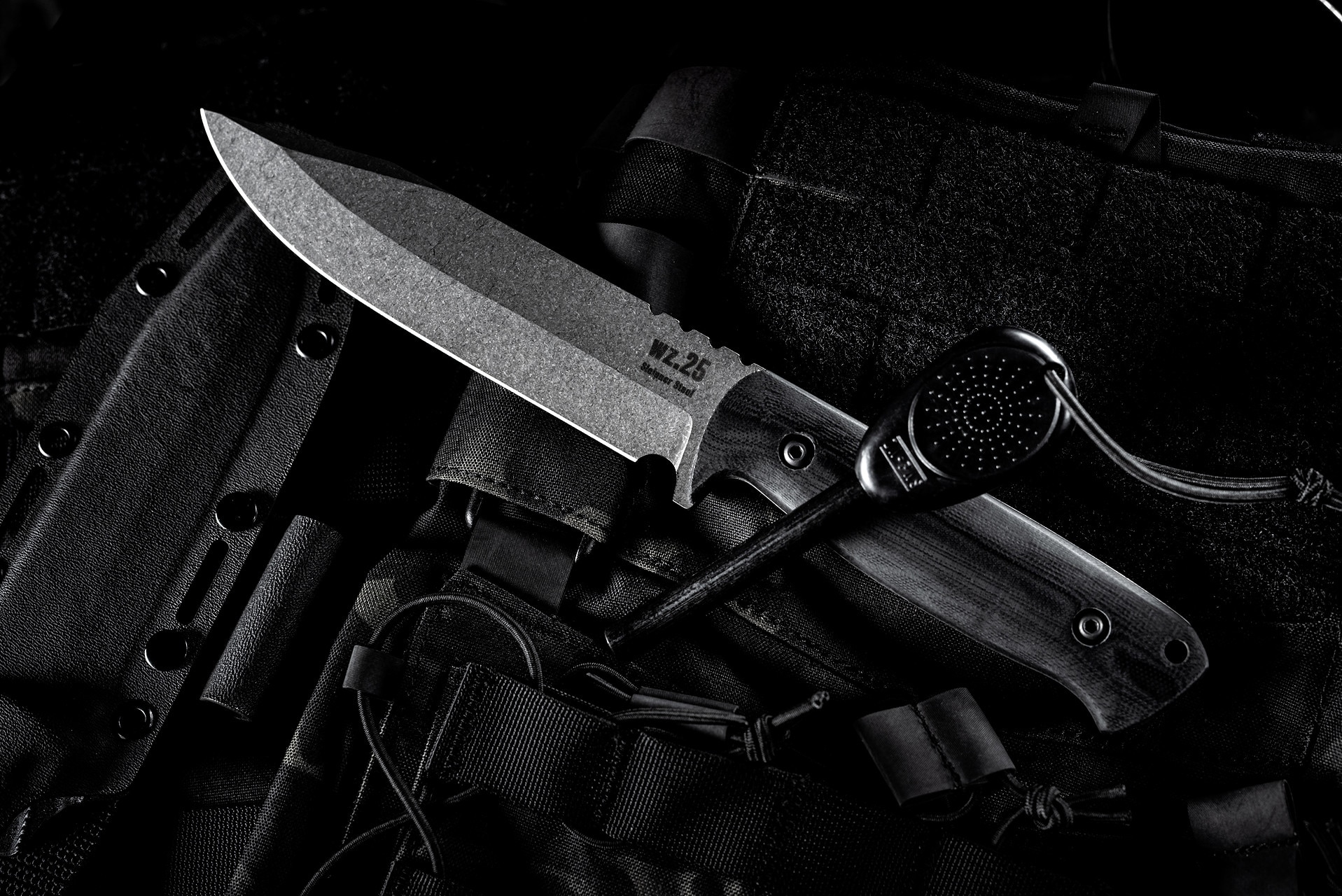 Za-Pas WZ.25 Grom Plus Kydex Stonewashed Fixed Blade Knife - black