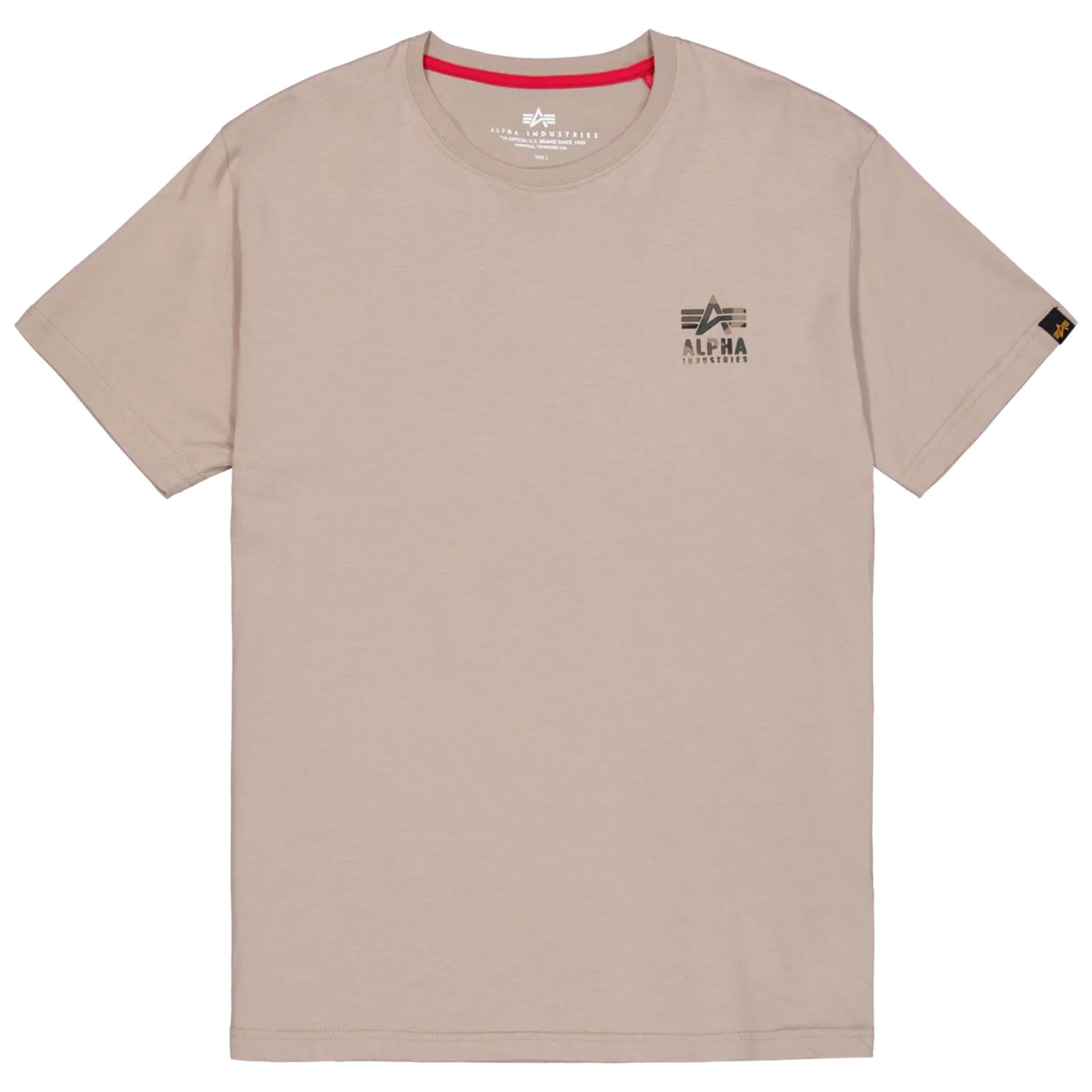 Koszulka T-shirt Alpha Industries Camo Logo Puff Print Back Print - Vintage Sand