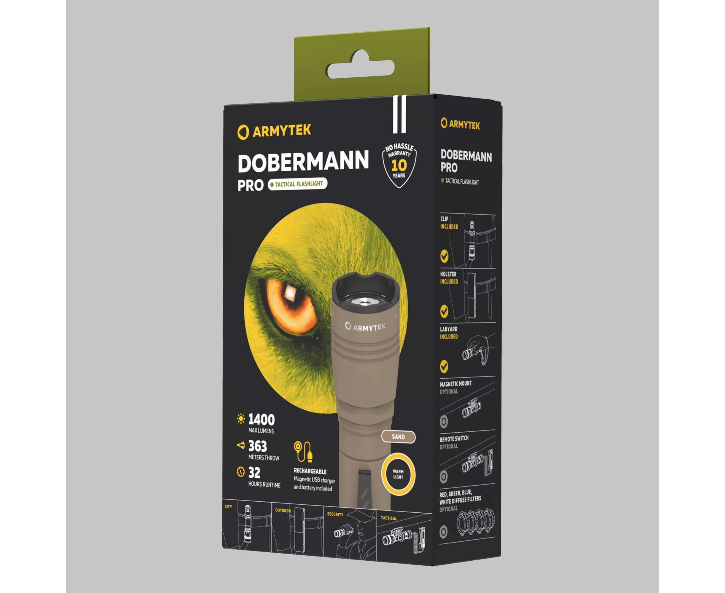Latarka Armytek Dobermann Pro Magnet USB Warm Sand - 1400 lumenów