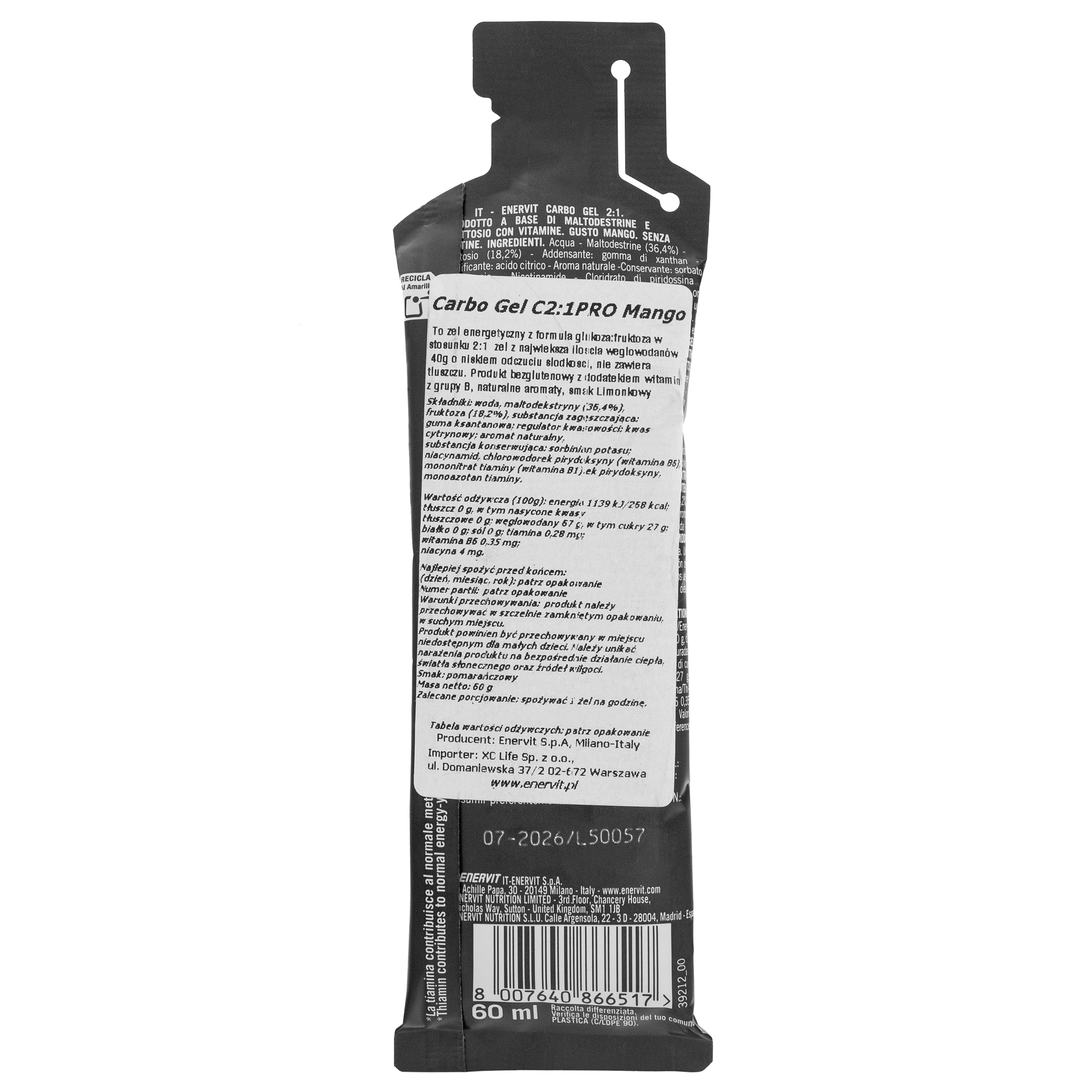 Енергетичний гель Enervit Sport Carbo Gel C2:1PRO 60 мл - Манго