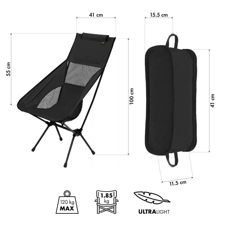 Туристичне крісло Nils Camp Ultralight NC3321 - Black