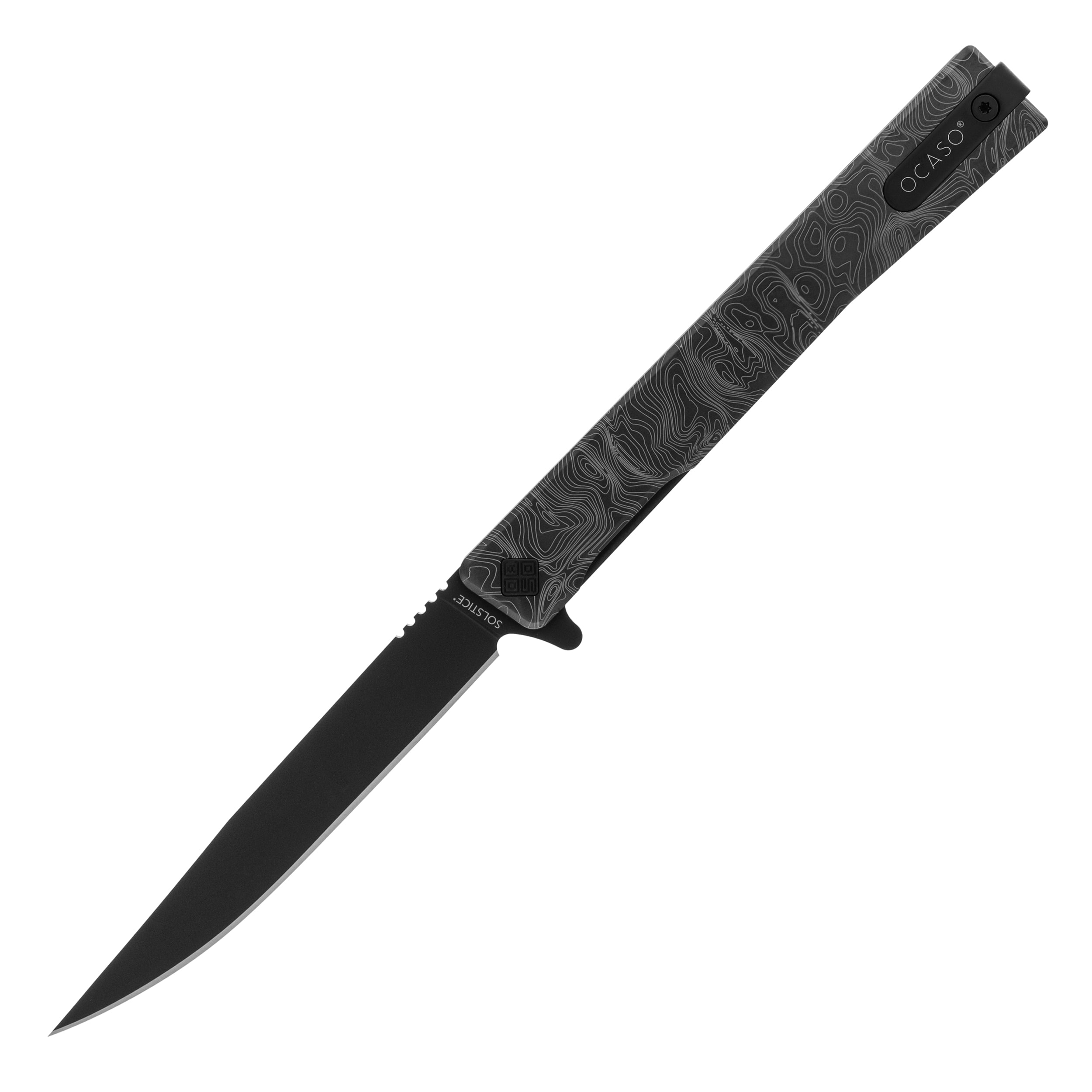 Nóż składany Ocaso Solstice Engraved Titanium - Black/Topo