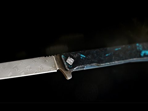 Nóż składany Ocaso Solstice Damascus Fat Carbon - Dark Matter Blue