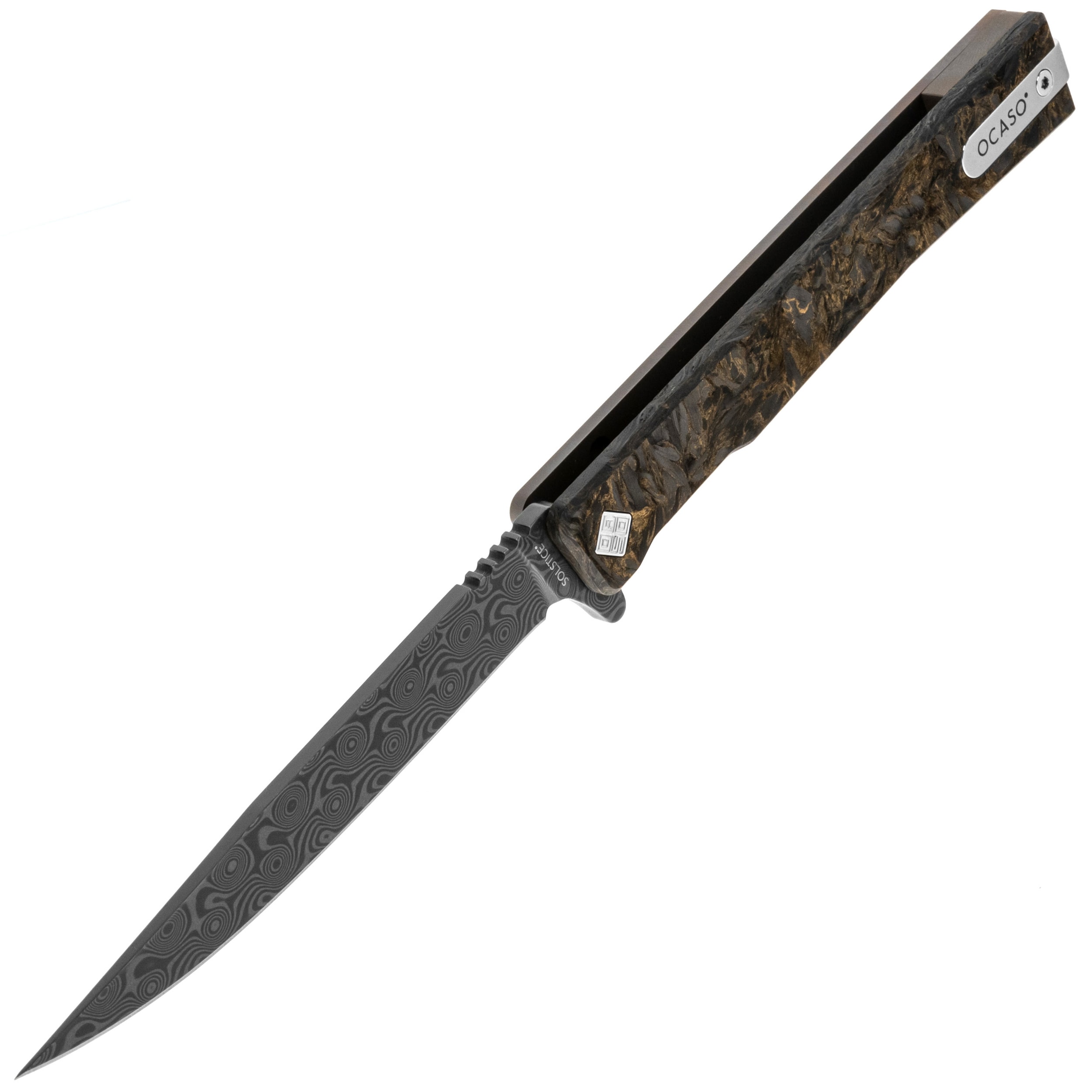 Nóż składany Ocaso Solstice Damascus Fat Carbon - Dark Matter Bronze