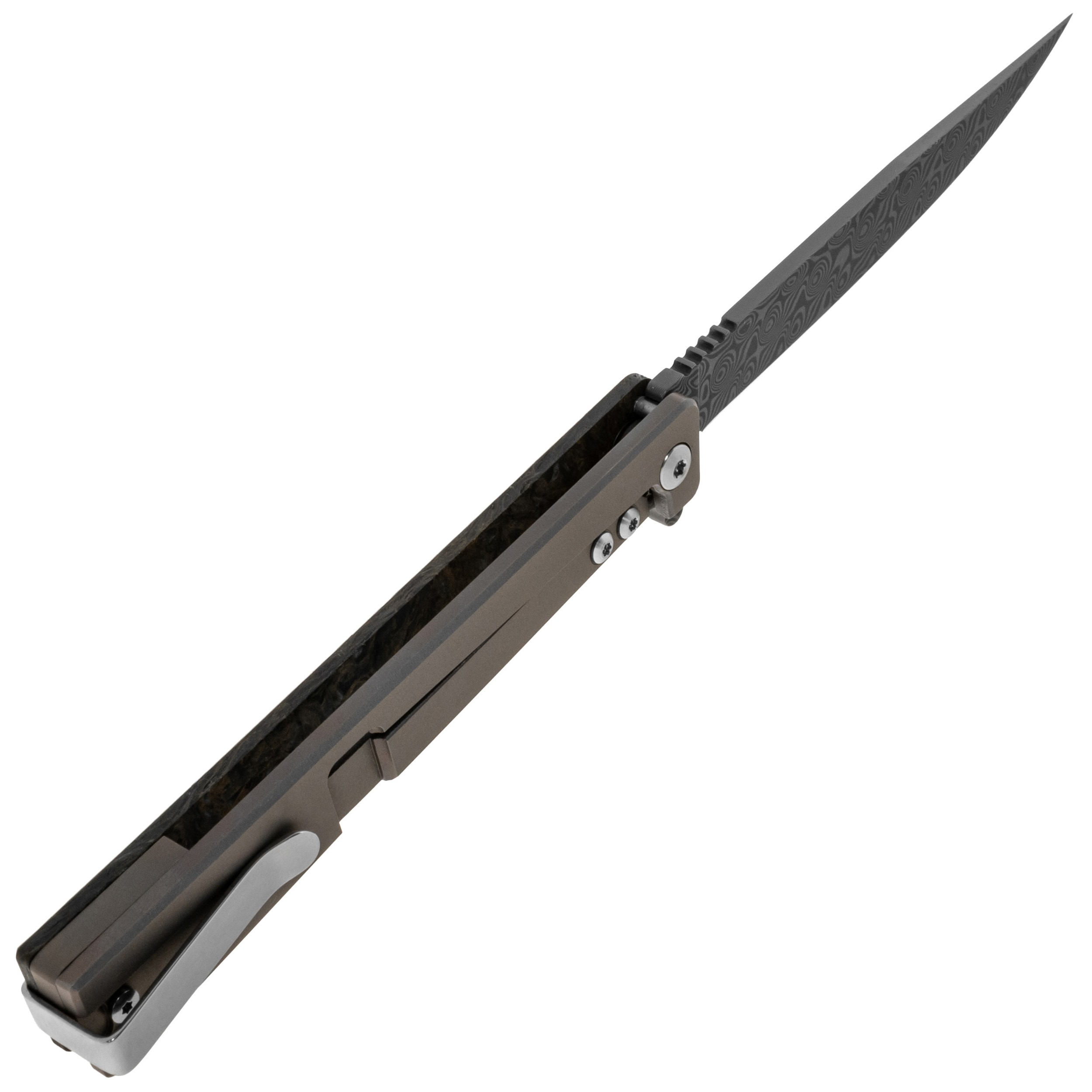 Nóż składany Ocaso Solstice Damascus Fat Carbon - Dark Matter Bronze