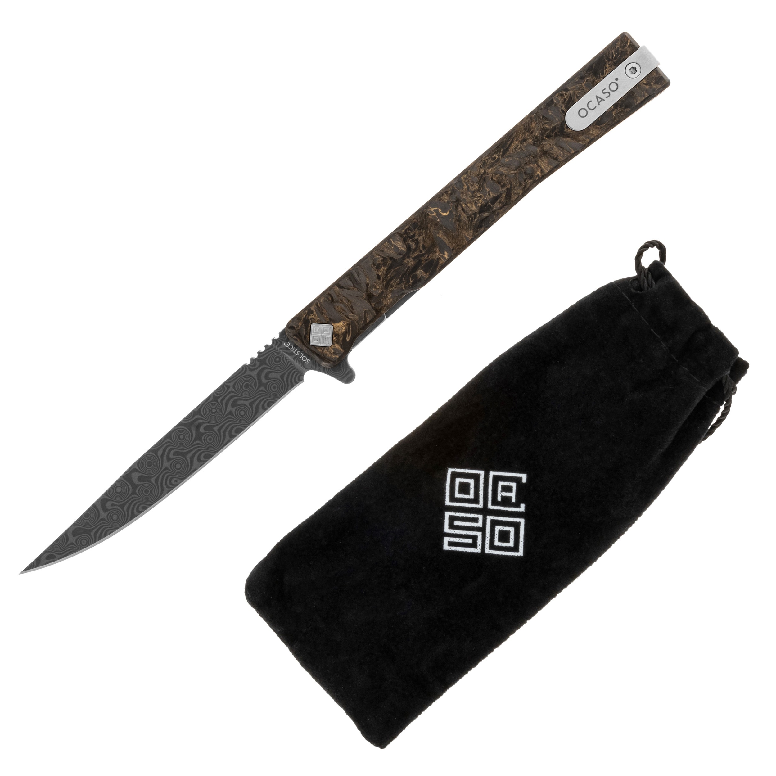Nóż składany Ocaso Solstice Damascus Fat Carbon - Dark Matter Bronze