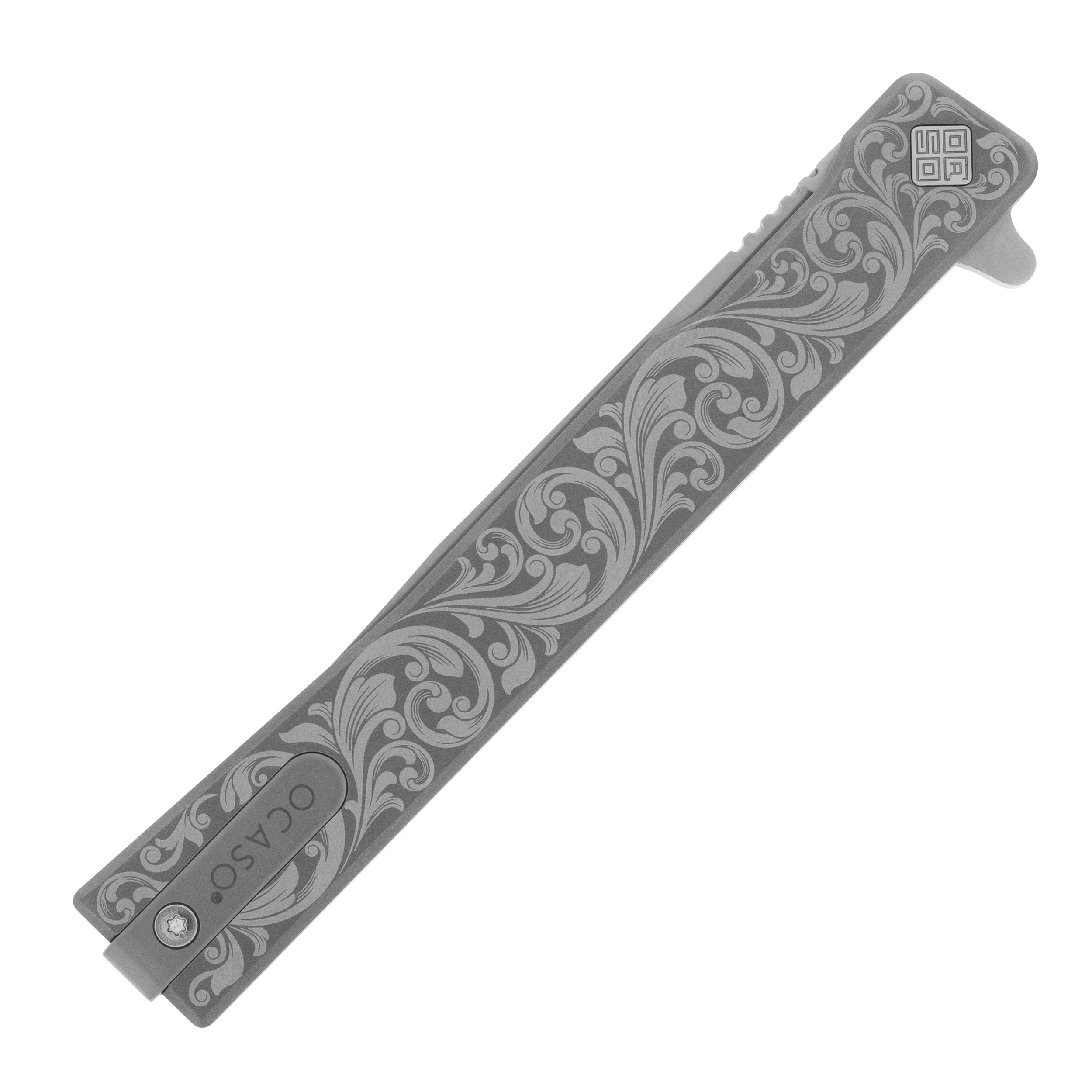 Nóż składany Ocaso Solstice Engraved Titanium - Satin/Scroll