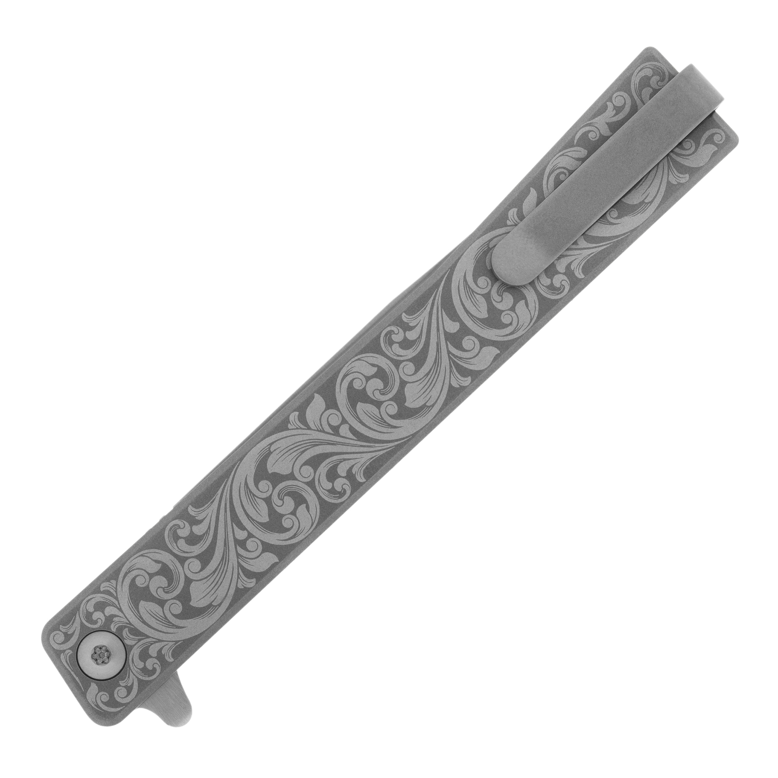 Nóż składany Ocaso Solstice Engraved Titanium - Satin/Scroll