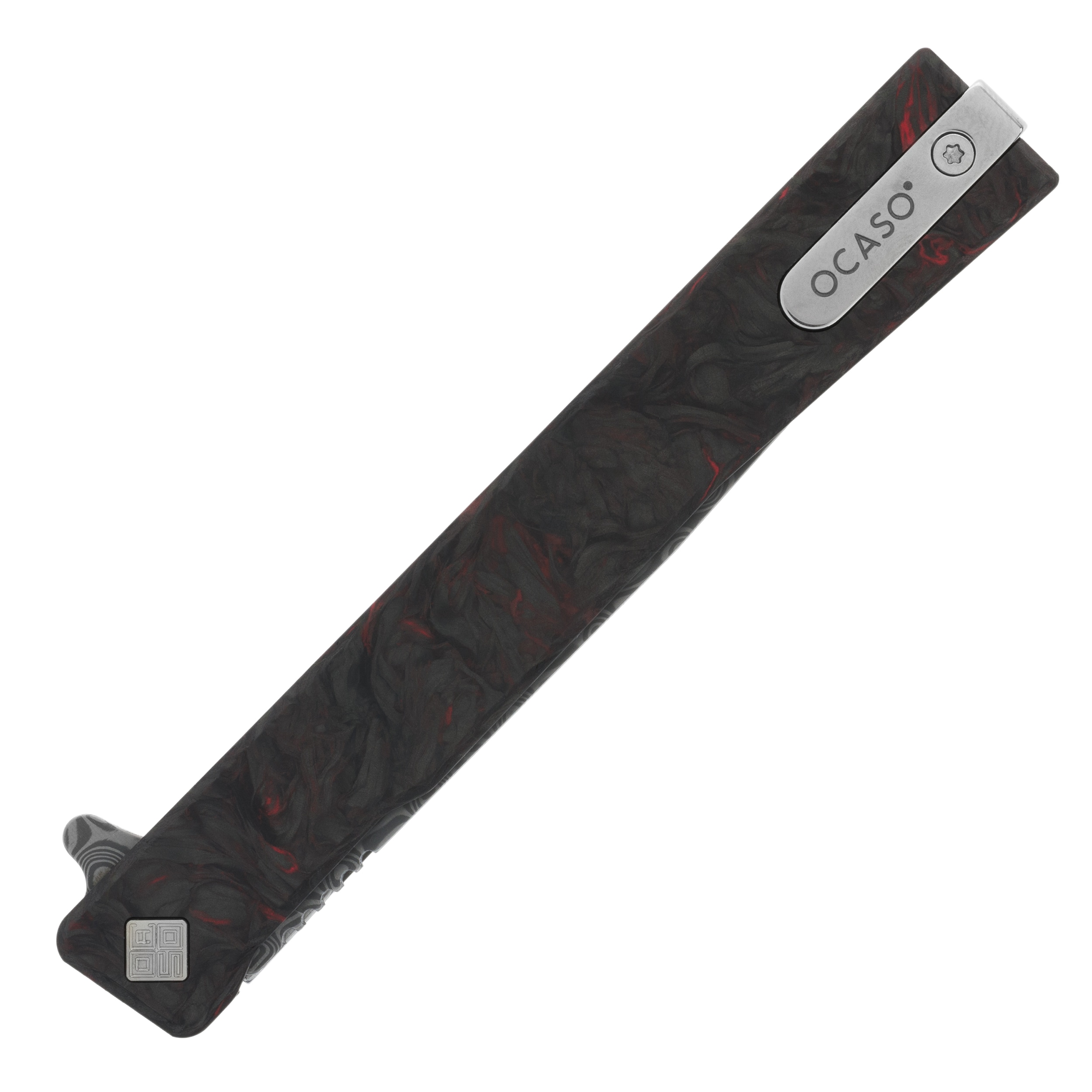 Nóż składany Ocaso Solstice Damascus Fat Carbon - Dark Matter Red