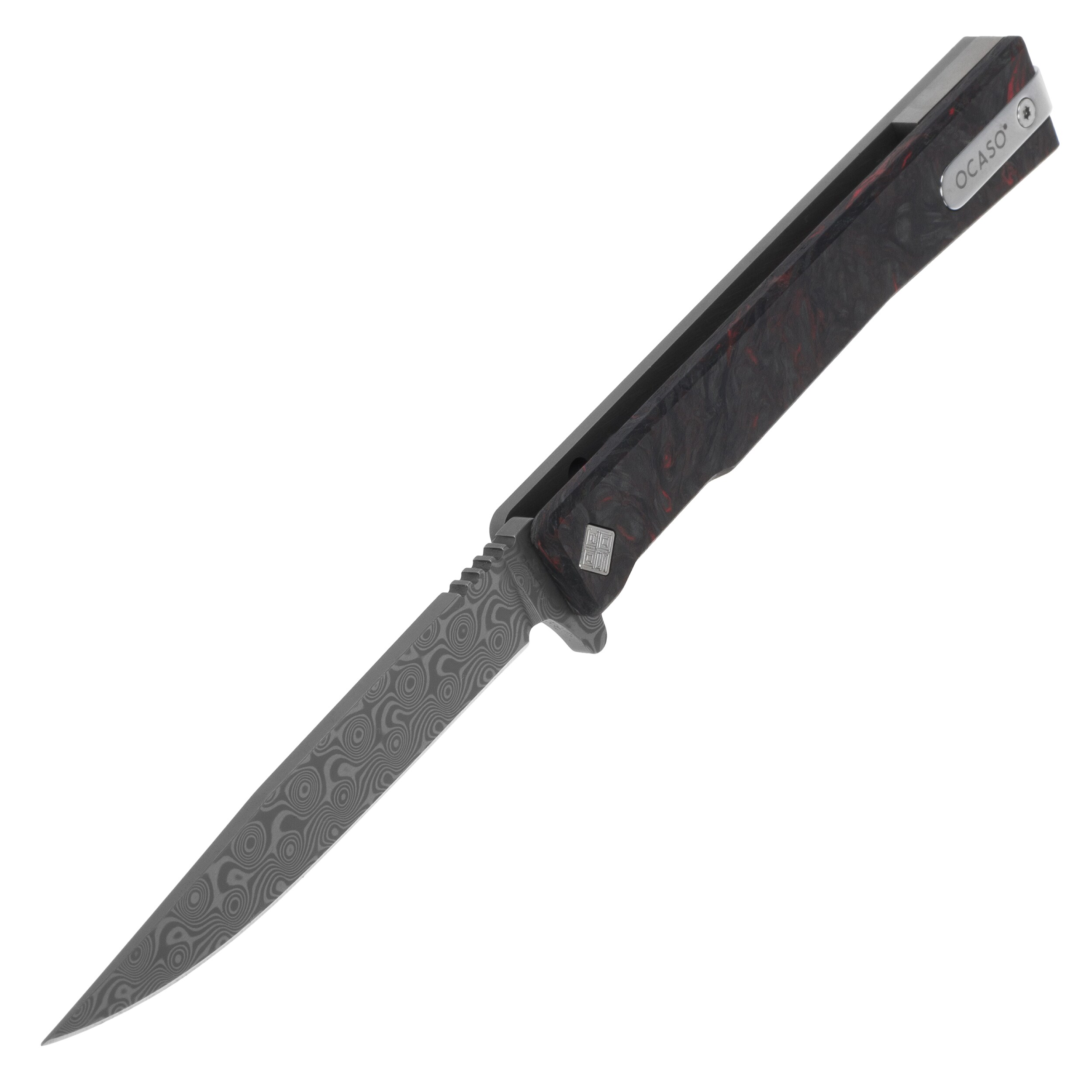 Nóż składany Ocaso Solstice Damascus Fat Carbon - Dark Matter Red