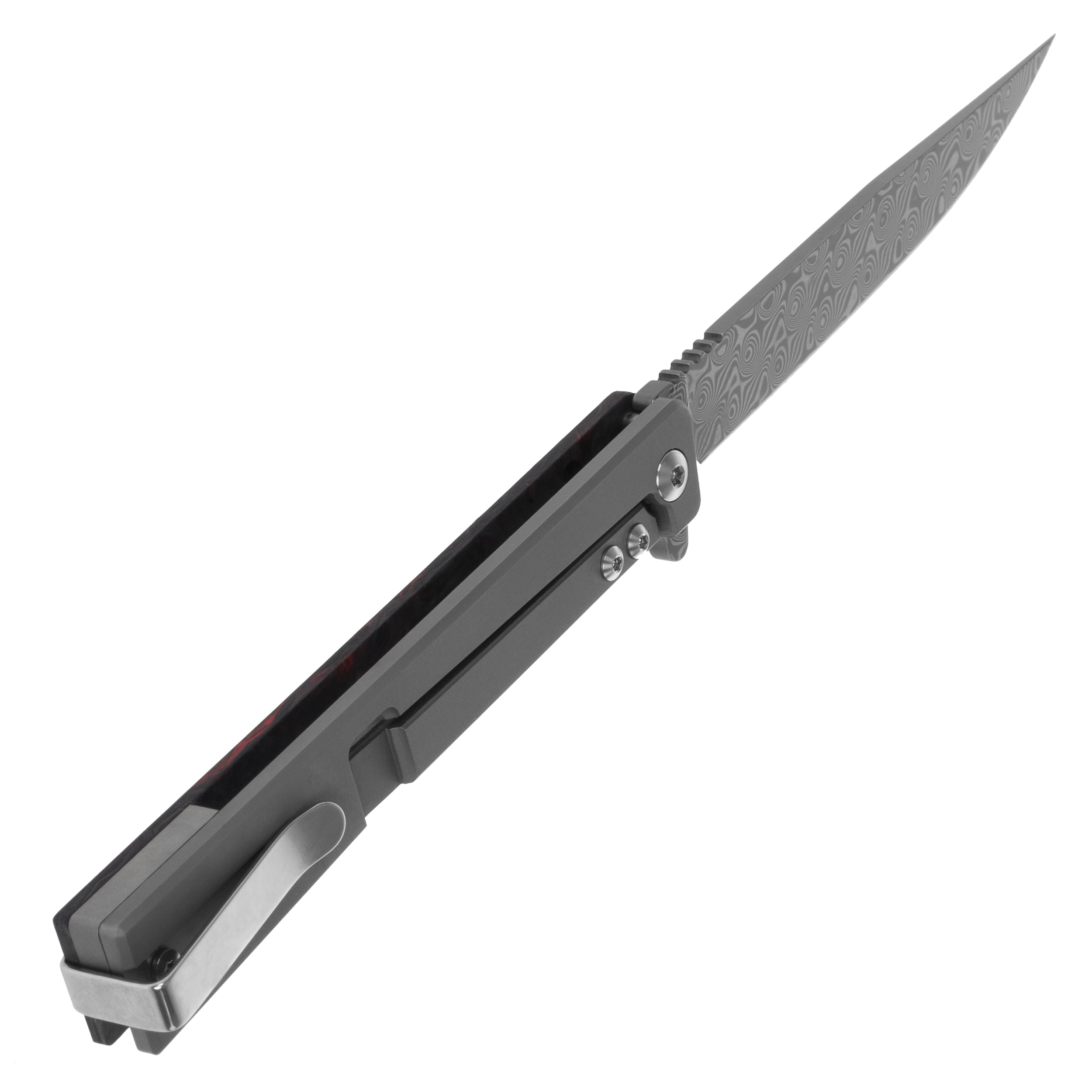 Nóż składany Ocaso Solstice Damascus Fat Carbon - Dark Matter Red