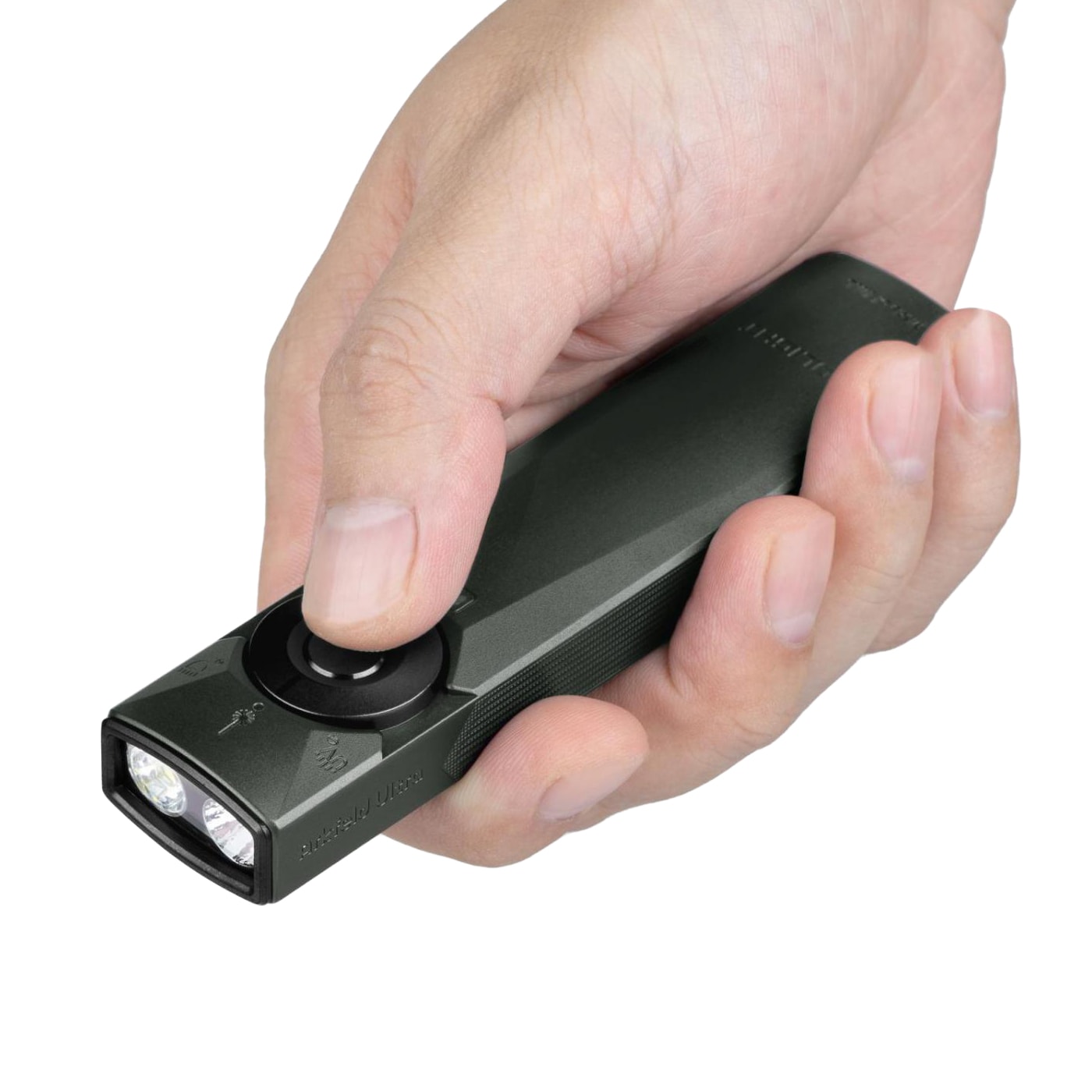 Latarka ze wskaźnikiem laserowym Olight Arkfeld Ultra UV Cool White Olive Grey - 1400 lumenów