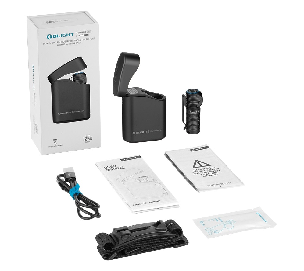 Налобний та кутовий ліхтарик Olight Perun 3 Mini Premium Cool White Black з пов'язкою - 1250 люменів
