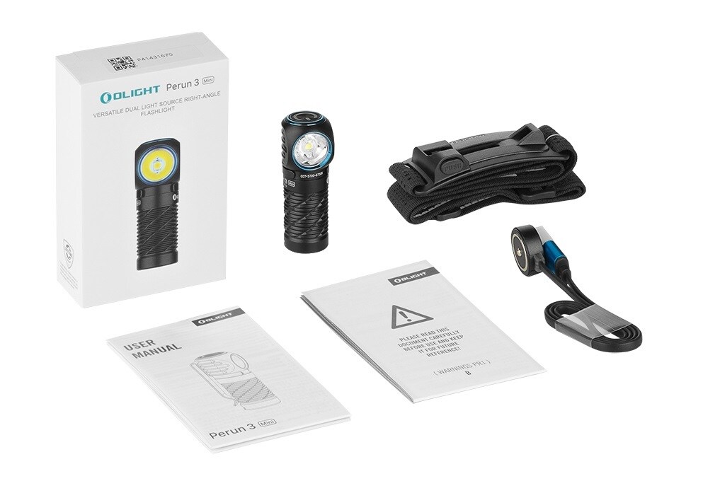 Налобний та кутовий ліхтарик Olight Perun 3 Mini Cool White Black з пов'язкою - 1250 люменів