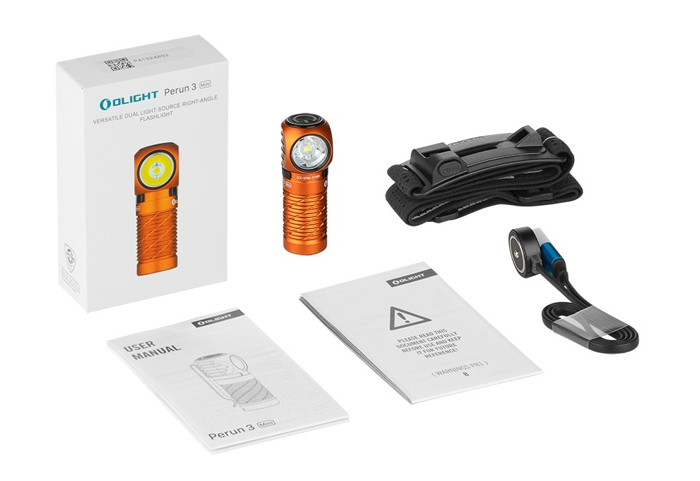 Налобний та кутовий ліхтарик Olight Perun 3 Mini Cool White Orange з пов'язкою - 1250 люменів