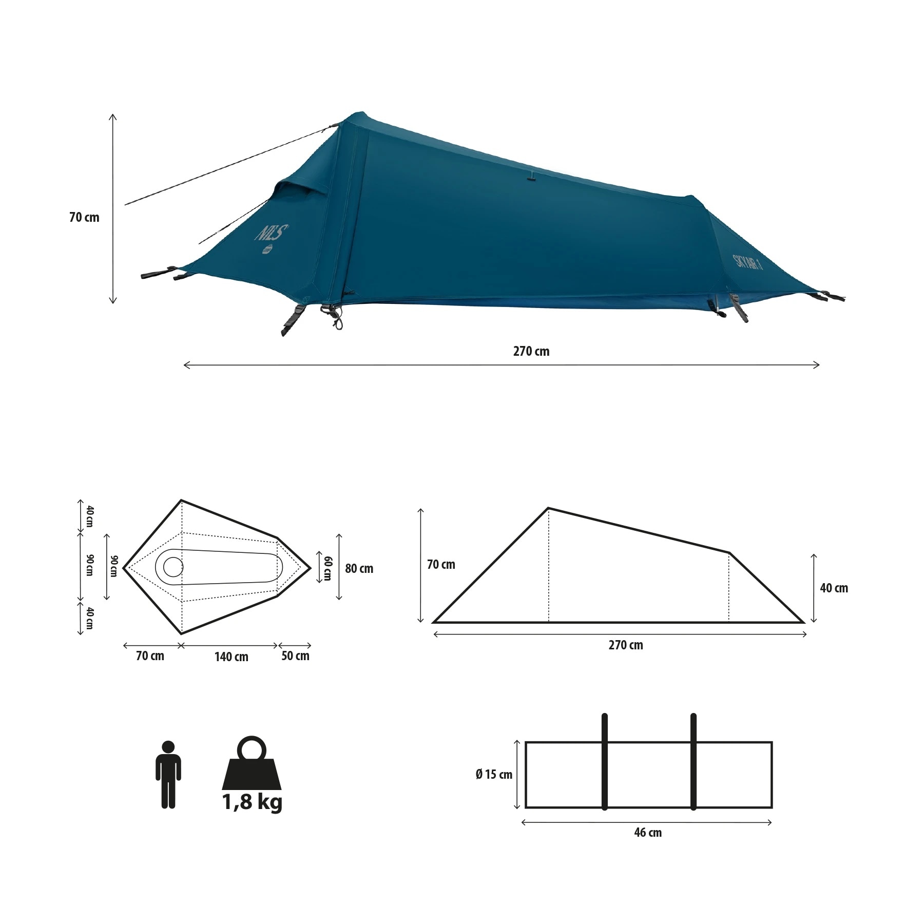 Namiot 1-osobowy Nils Camp NC2501 Ultra Light Skyair 1 - Niebieski
