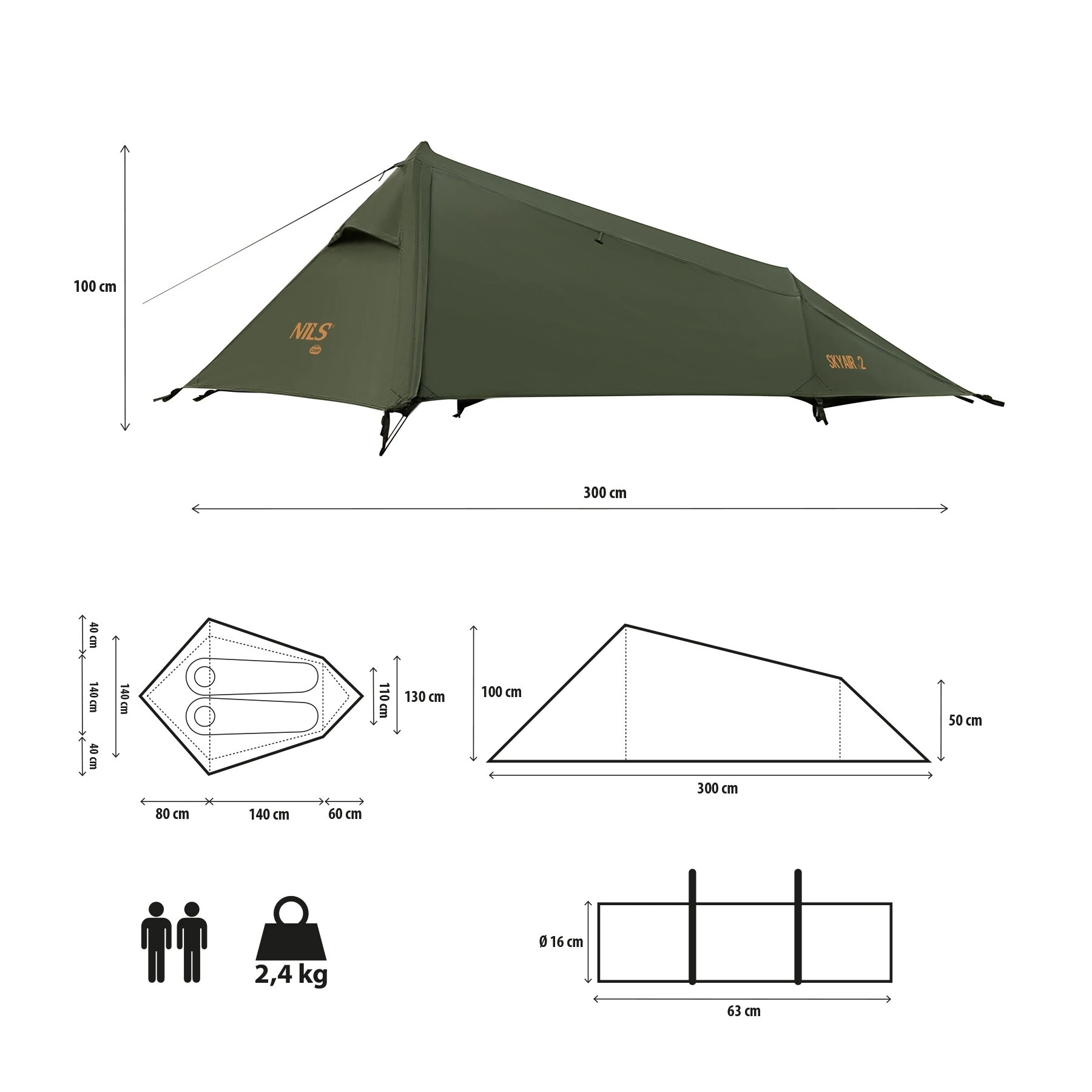 Намет 2-місний Nils Camp NC2502 Ultra Light Skyair 2 - Зелений