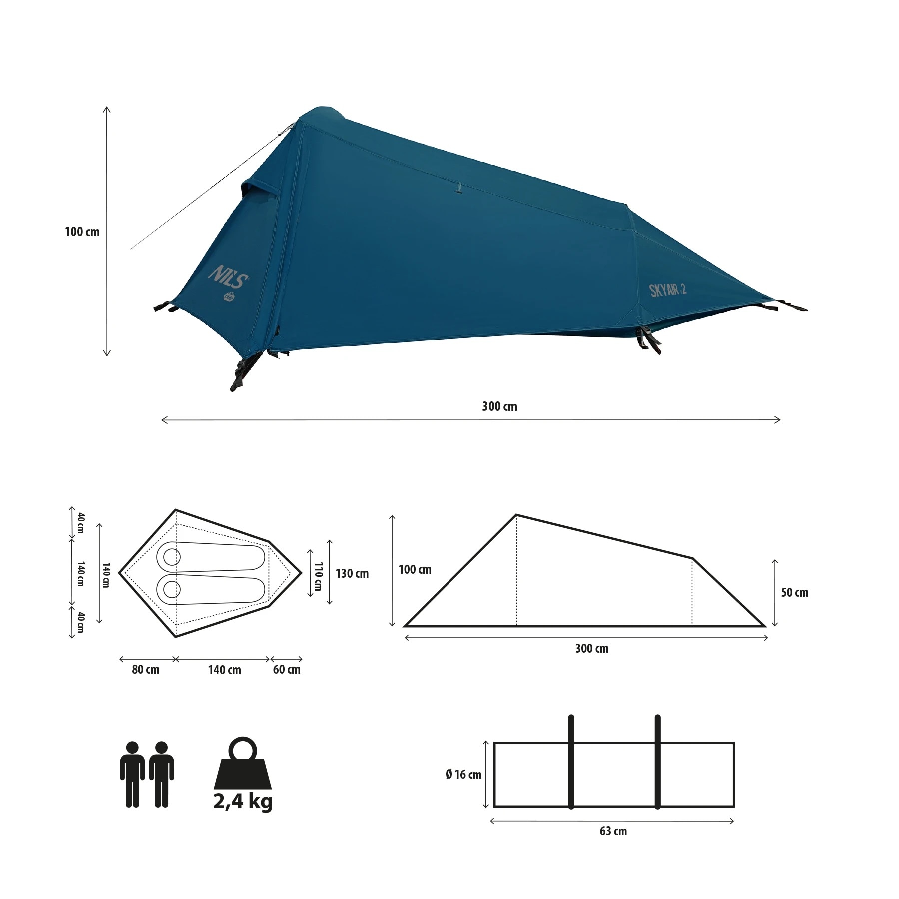 Намет 2-місний Nils Camp NC2502 Ultra Light Skyair 2 - Синій