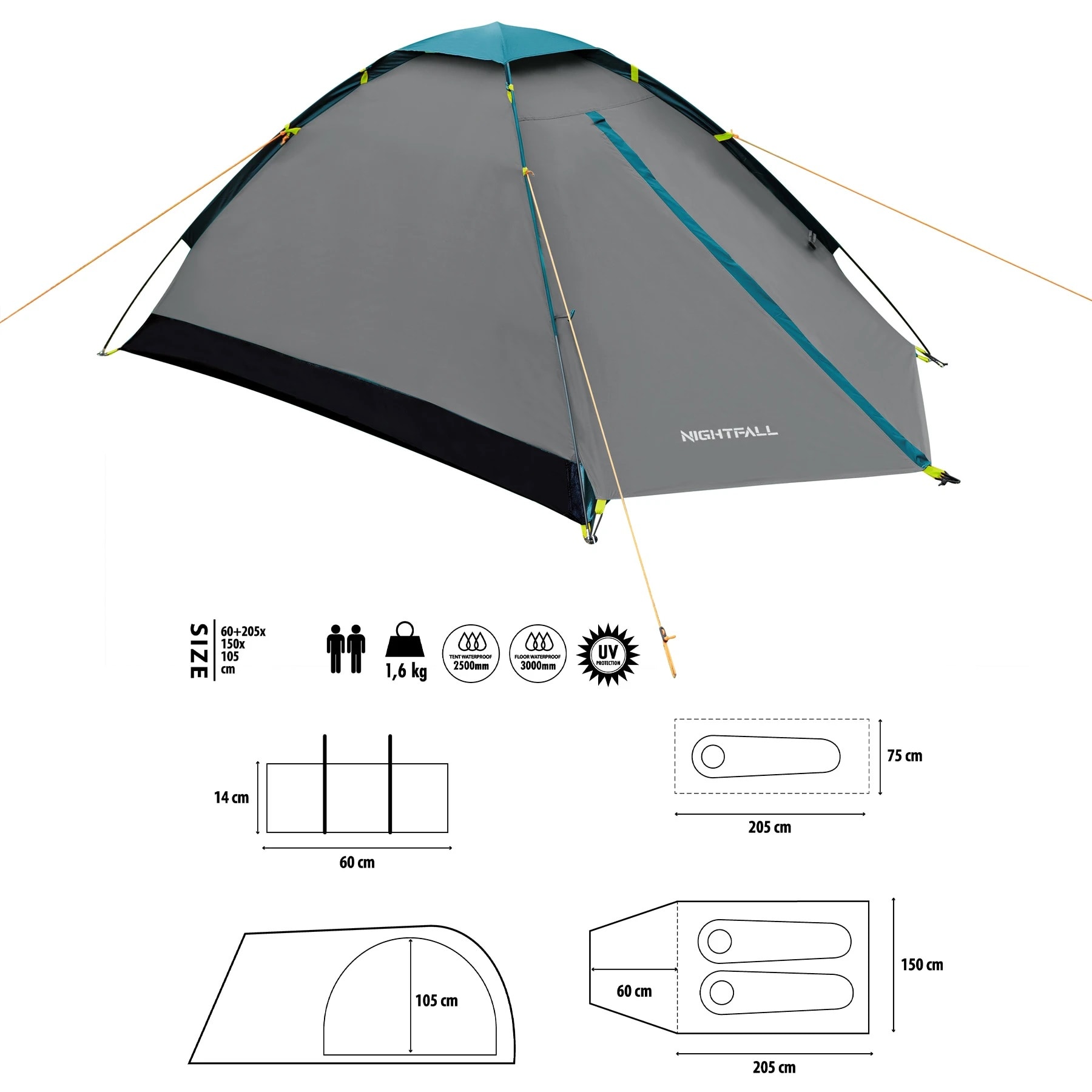Namiot 2-osobowy Nils Camp Nightfall NC6033 - Szaro-Niebieski
