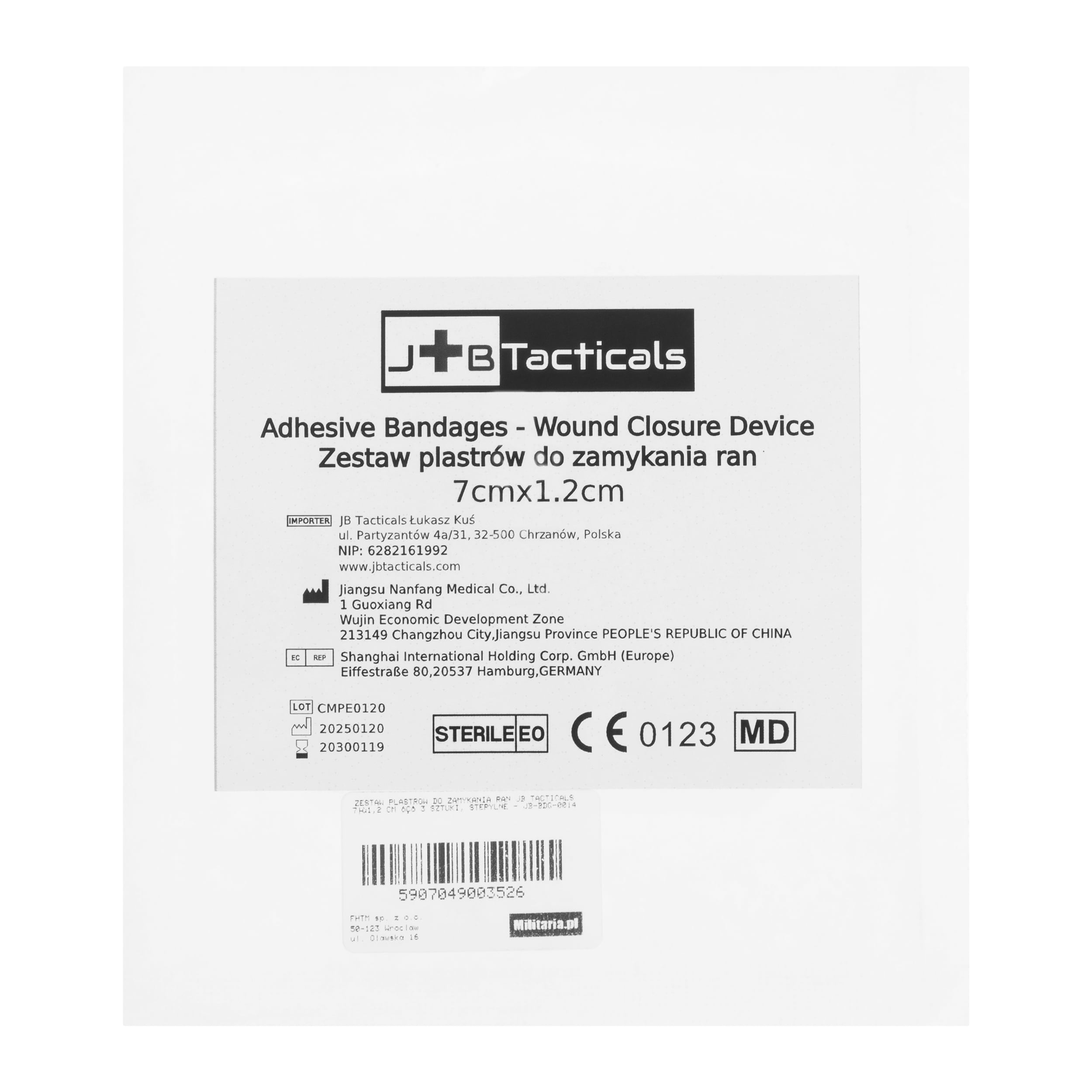 Plaster JB Tacticals do zamykania ran sterylny 7 x 1,2 cm - 3 szt.