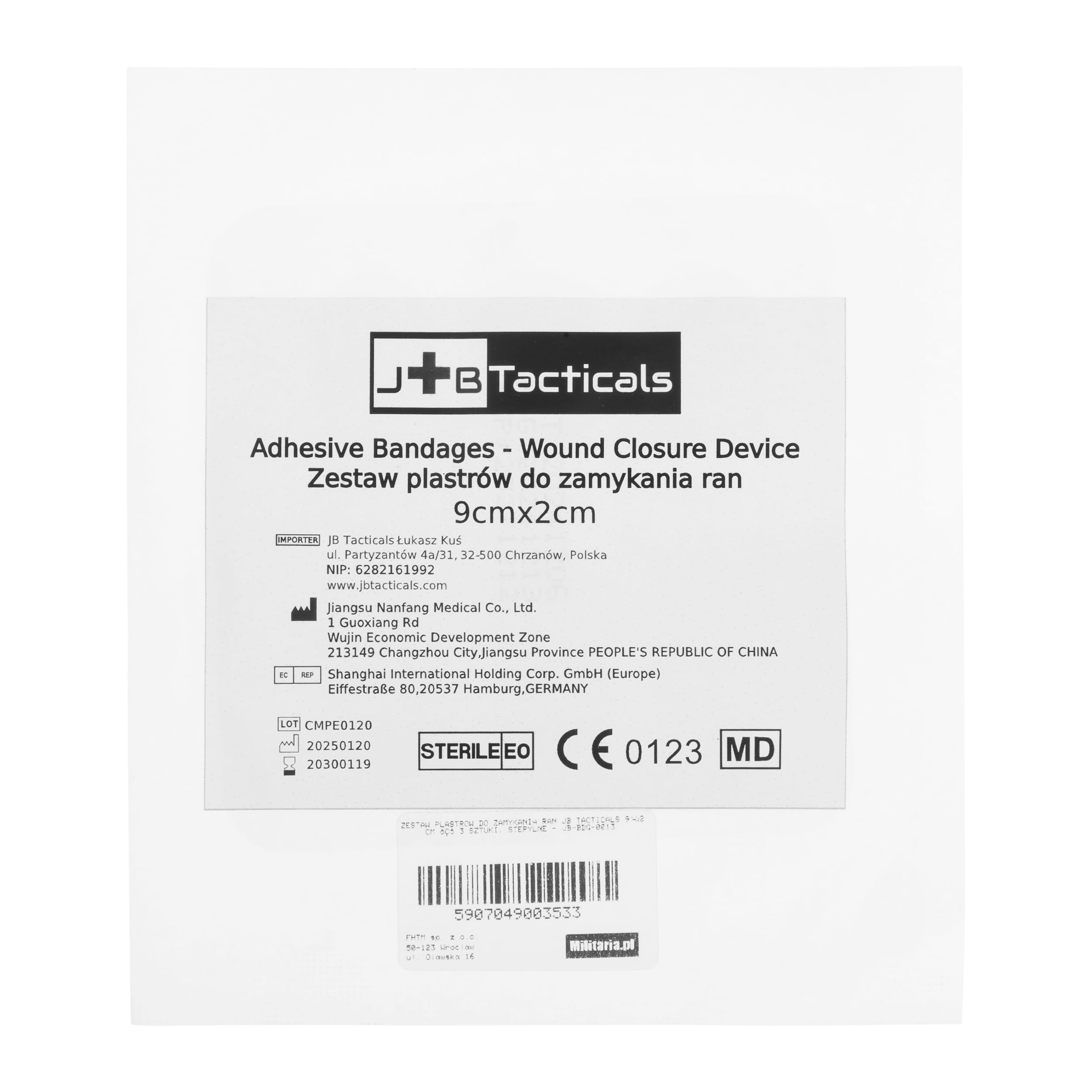 Plaster JB Tacticals do zamykania ran sterylny 9 x 2 cm - 3 szt.