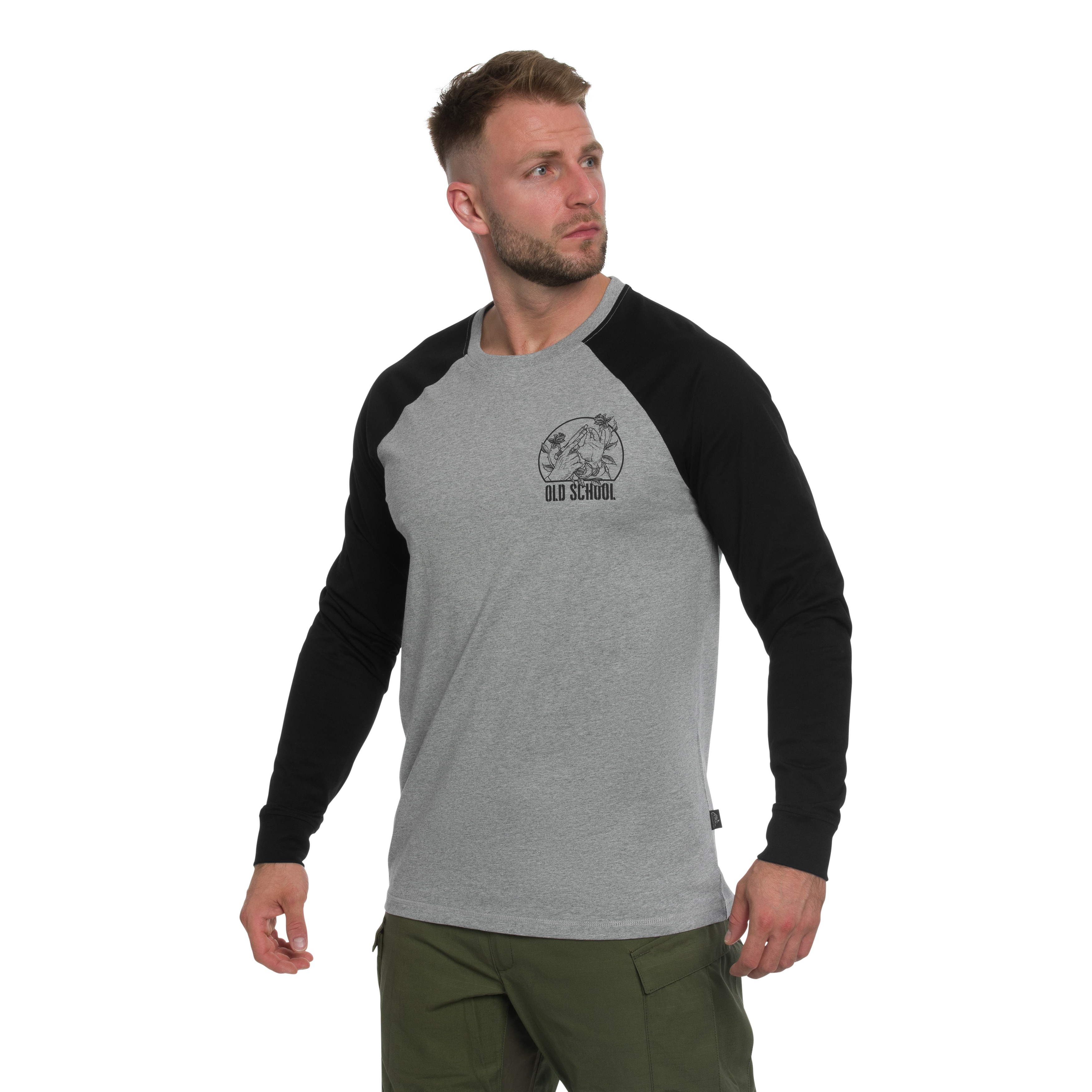 Koszulka Long Sleeve Helikon Old School - Grey Melange/Black