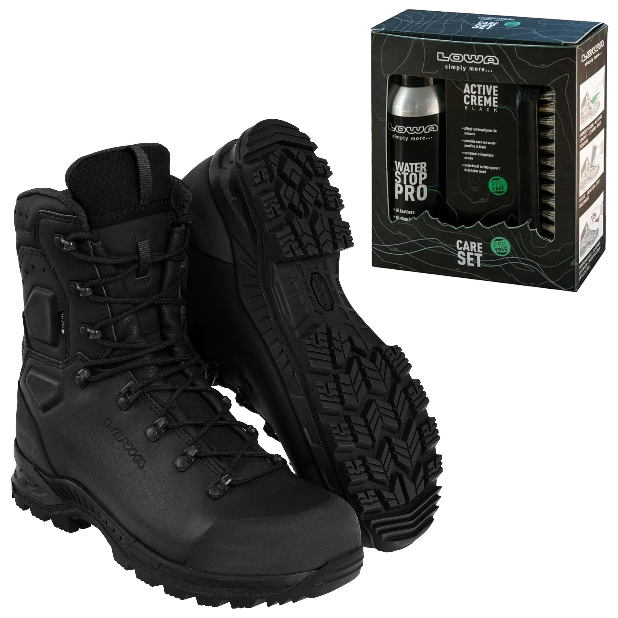 Черевики MK2 GTX Combat Boot Black + Care Set Lowa для чищення взуття - набір