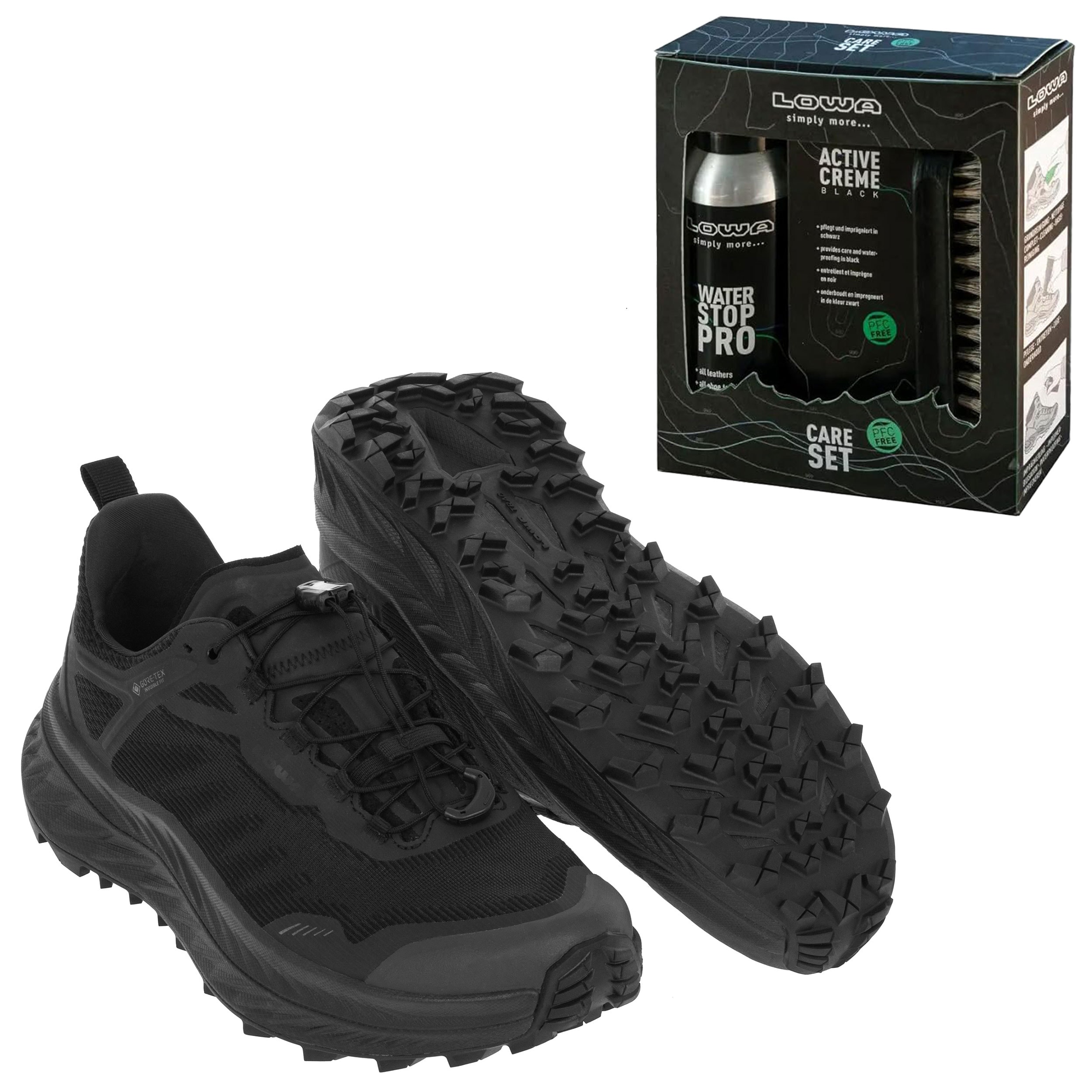 Кросівки Fortux GTX Tactical Black + Care Set Lowa для чищення взуття - набір