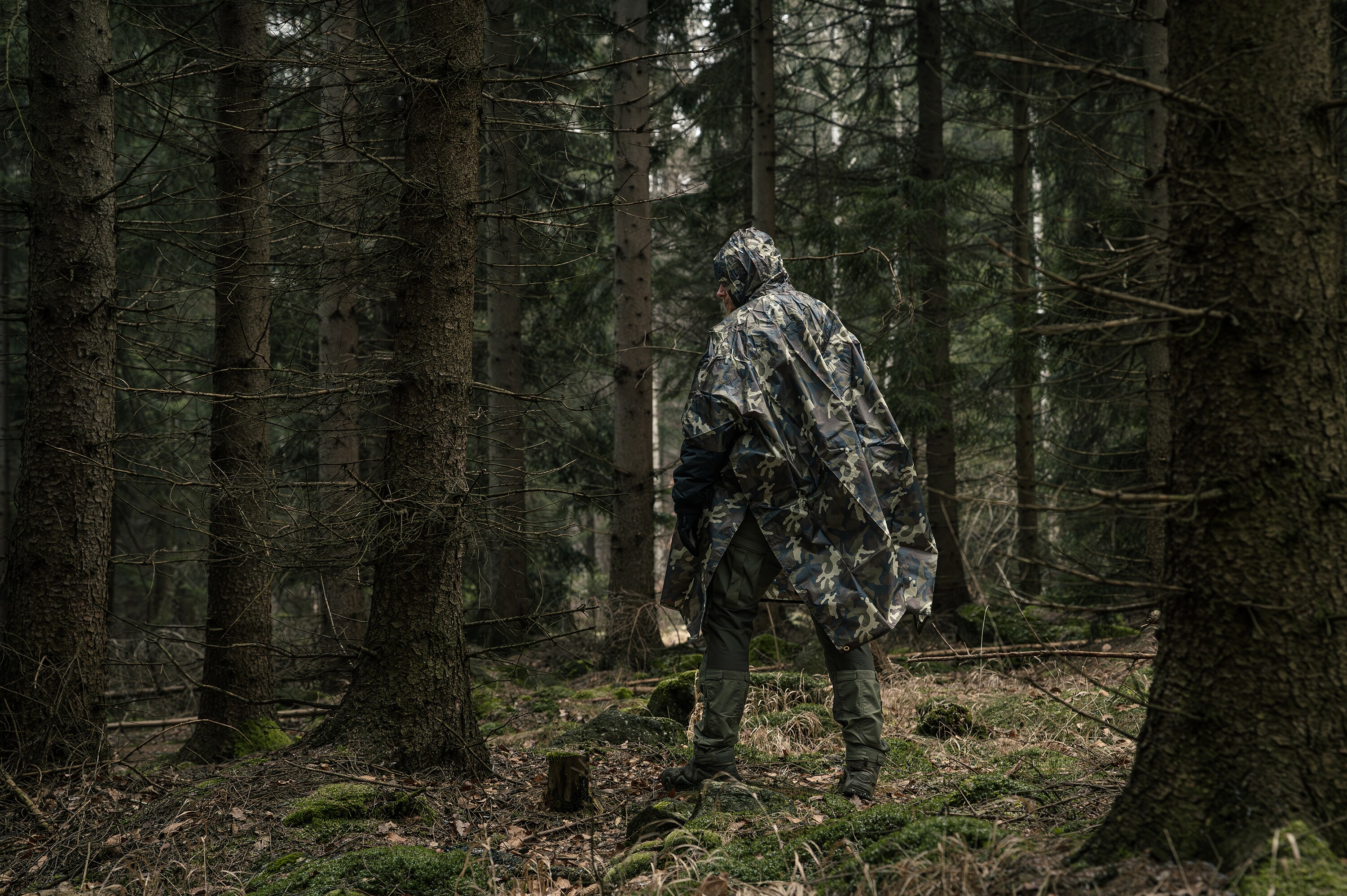 Ponczo Badger Outdoor Rain Poncho Ripstop - Woodland