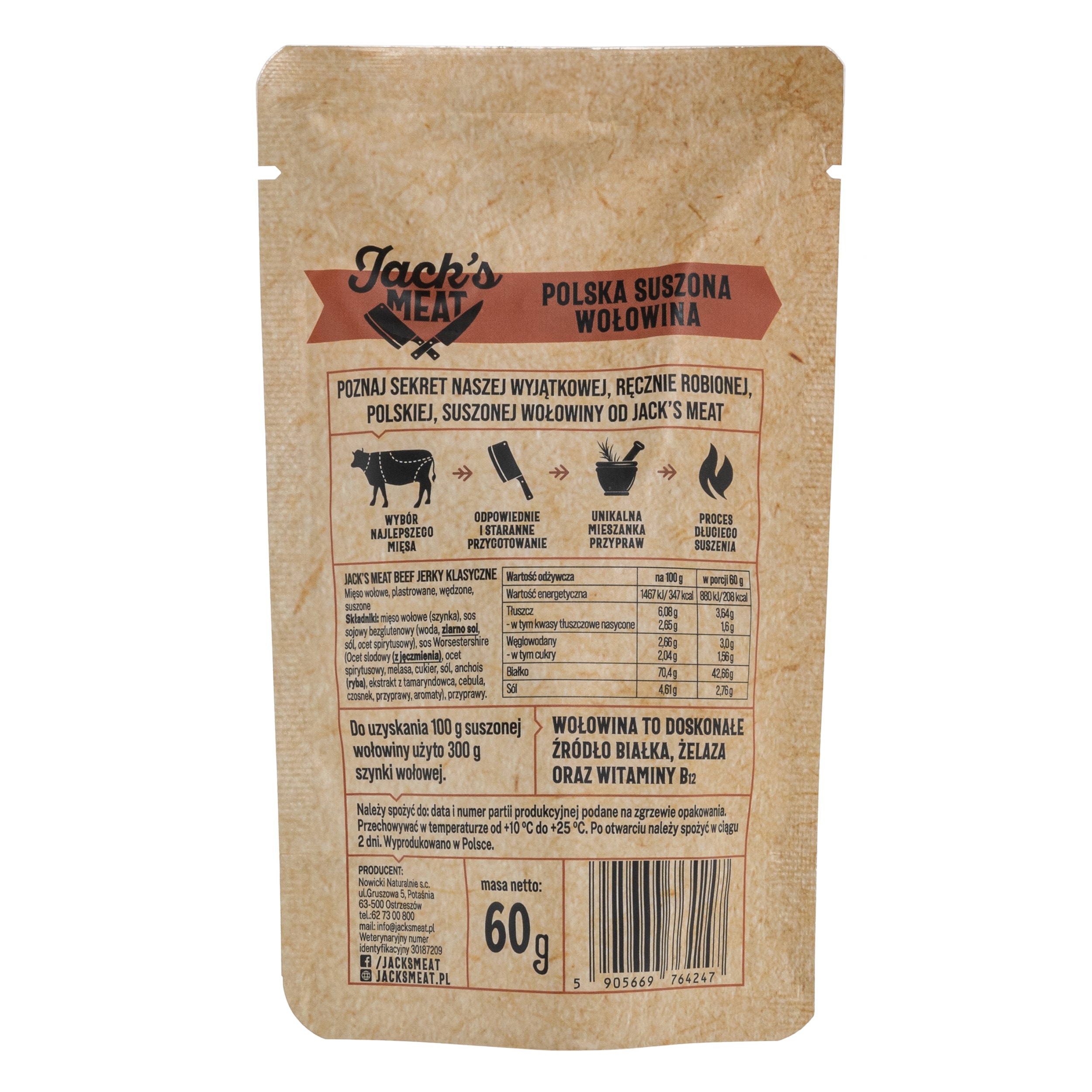 Suszona wołowina Jack's Meat Beef Jerky smak klasyczny 60 g