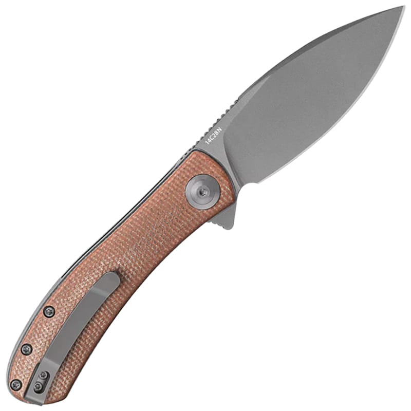Nóż składany Trollsky Knives Mandu EVO Grey Stonewashed 14C28N/Brown Micarta
