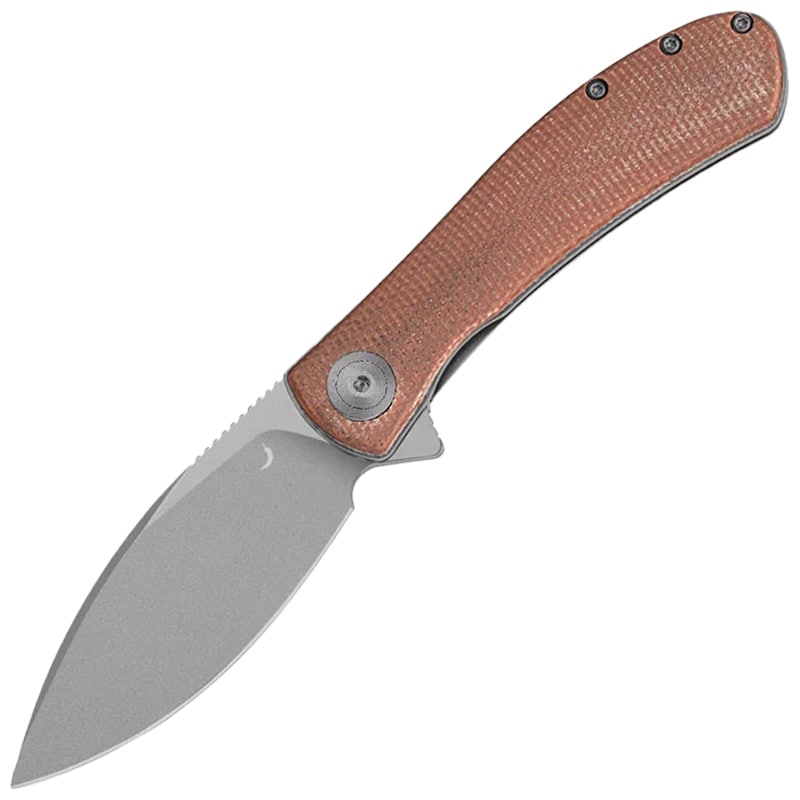 Nóż składany Trollsky Knives Mandu EVO Grey Stonewashed 14C28N/Brown Micarta