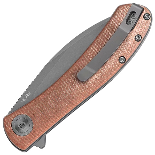 Nóż składany Trollsky Knives Mandu EVO Grey Stonewashed 14C28N/Brown Micarta