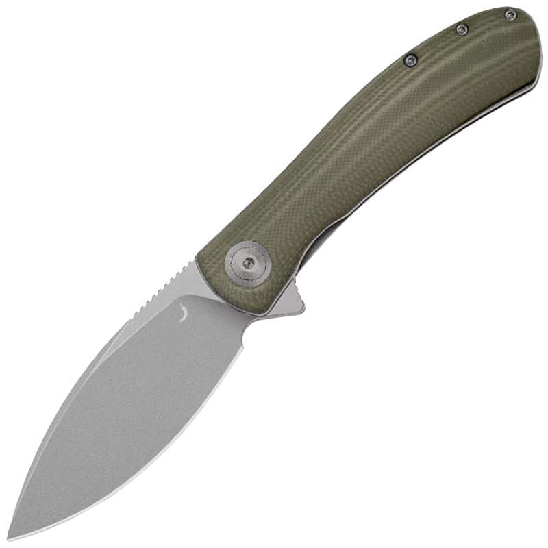 Nóż składany Trollsky Knives Mandu EVO Grey Stonewashed 14C28N/OD Green G10