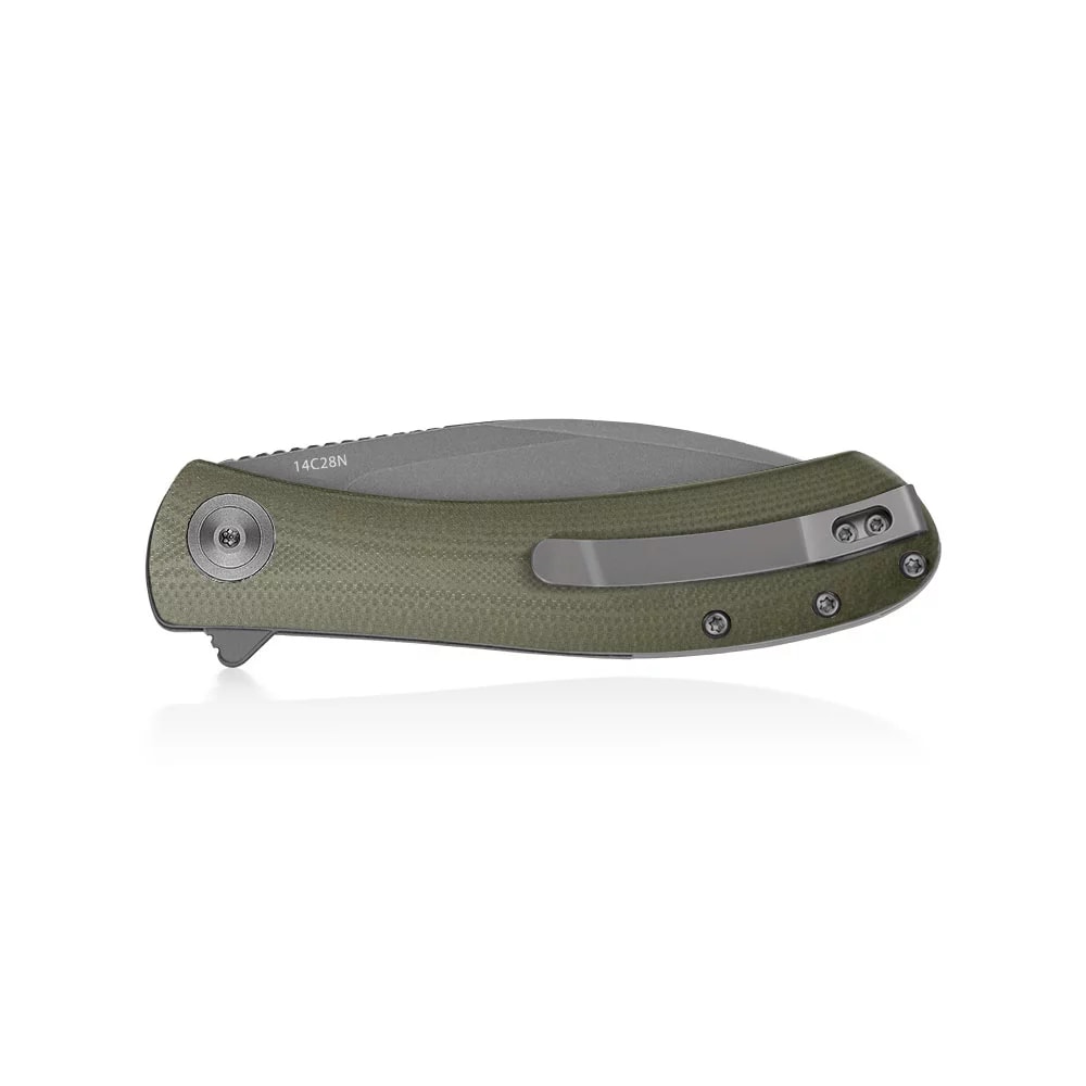 Nóż składany Trollsky Knives Mandu EVO Grey Stonewashed 14C28N/OD Green G10