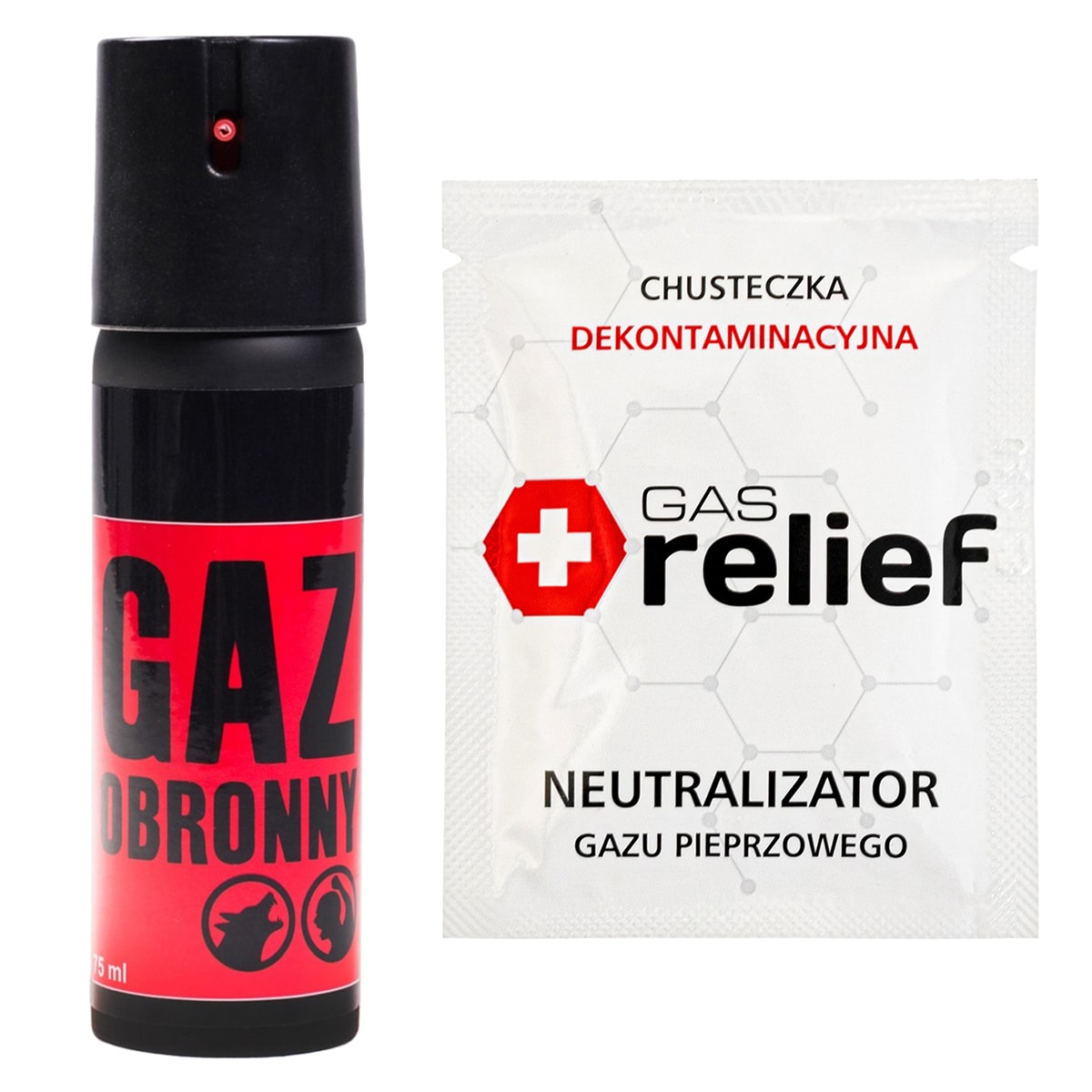 Gaz pieprzowy Obronny 75 ml stożek + chusteczka neutralizująca Gas Relief - zestaw