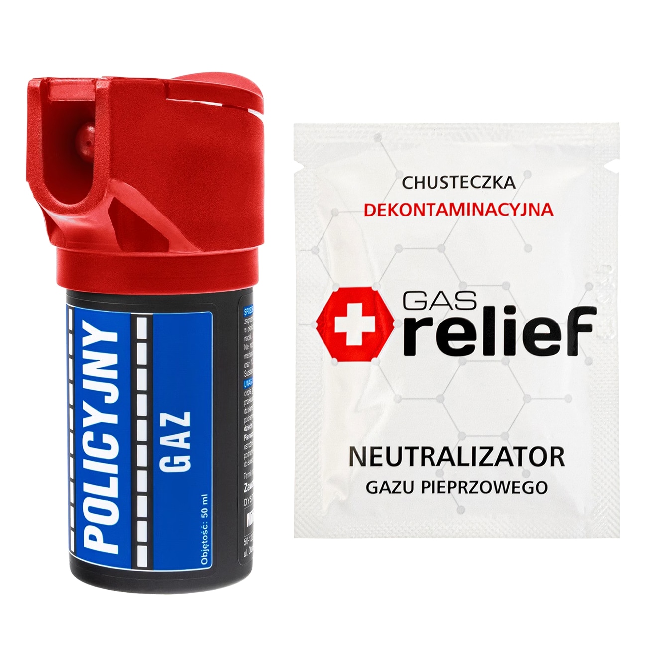 Gaz pieprzowy Policyjny Red 50 ml strumień + chusteczka neutralizująca Gas Relief - zestaw