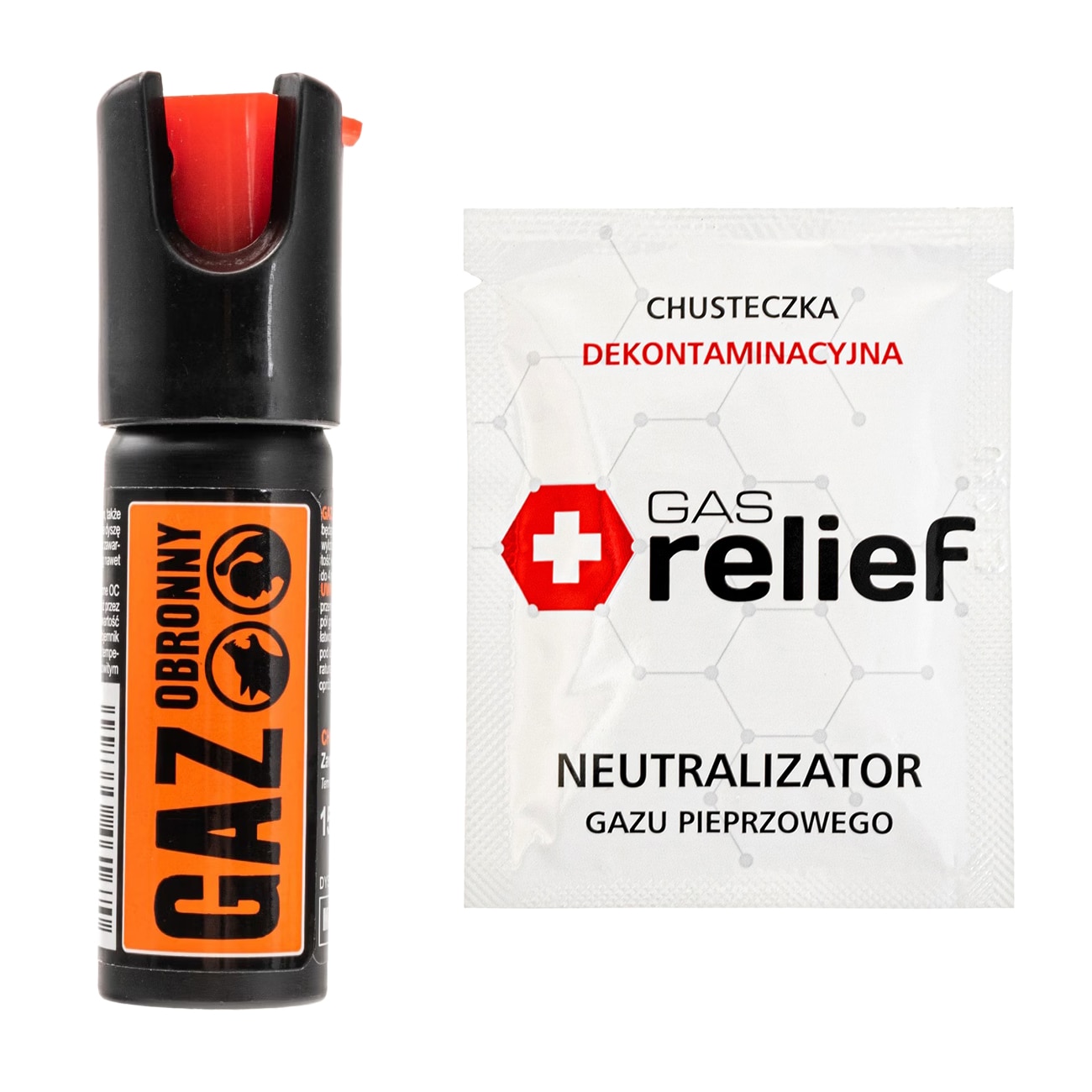 Gaz pieprzowy Obronny 15 ml stożek + chusteczka neutralizująca Gas Relief - zestaw