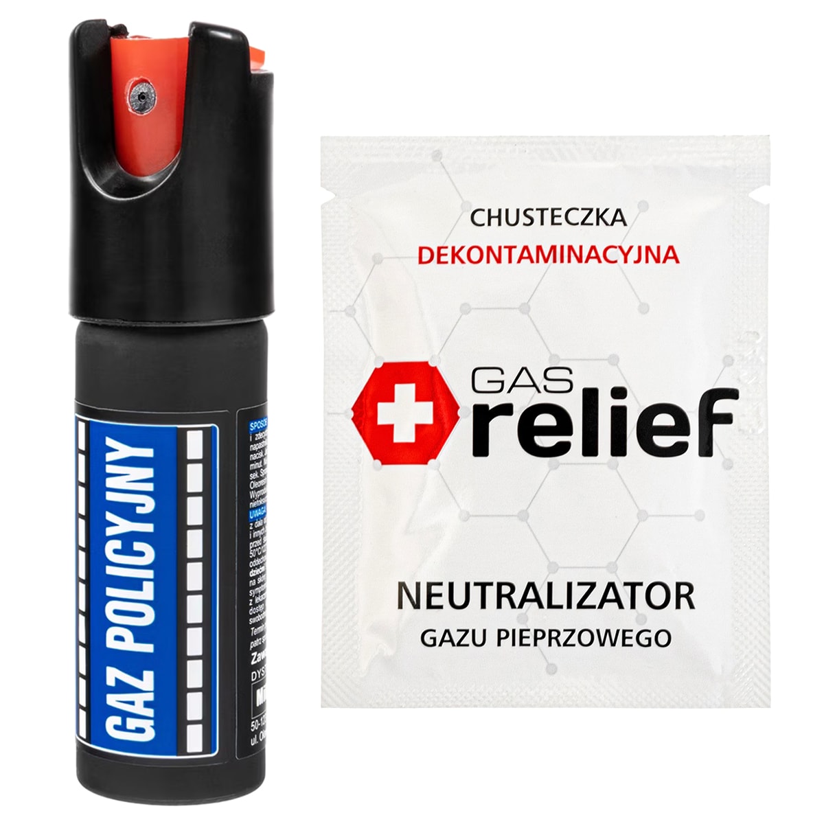 Gaz pieprzowy Policyjny 15 ml stożek + chusteczka neutralizująca Gas Relief - zestaw